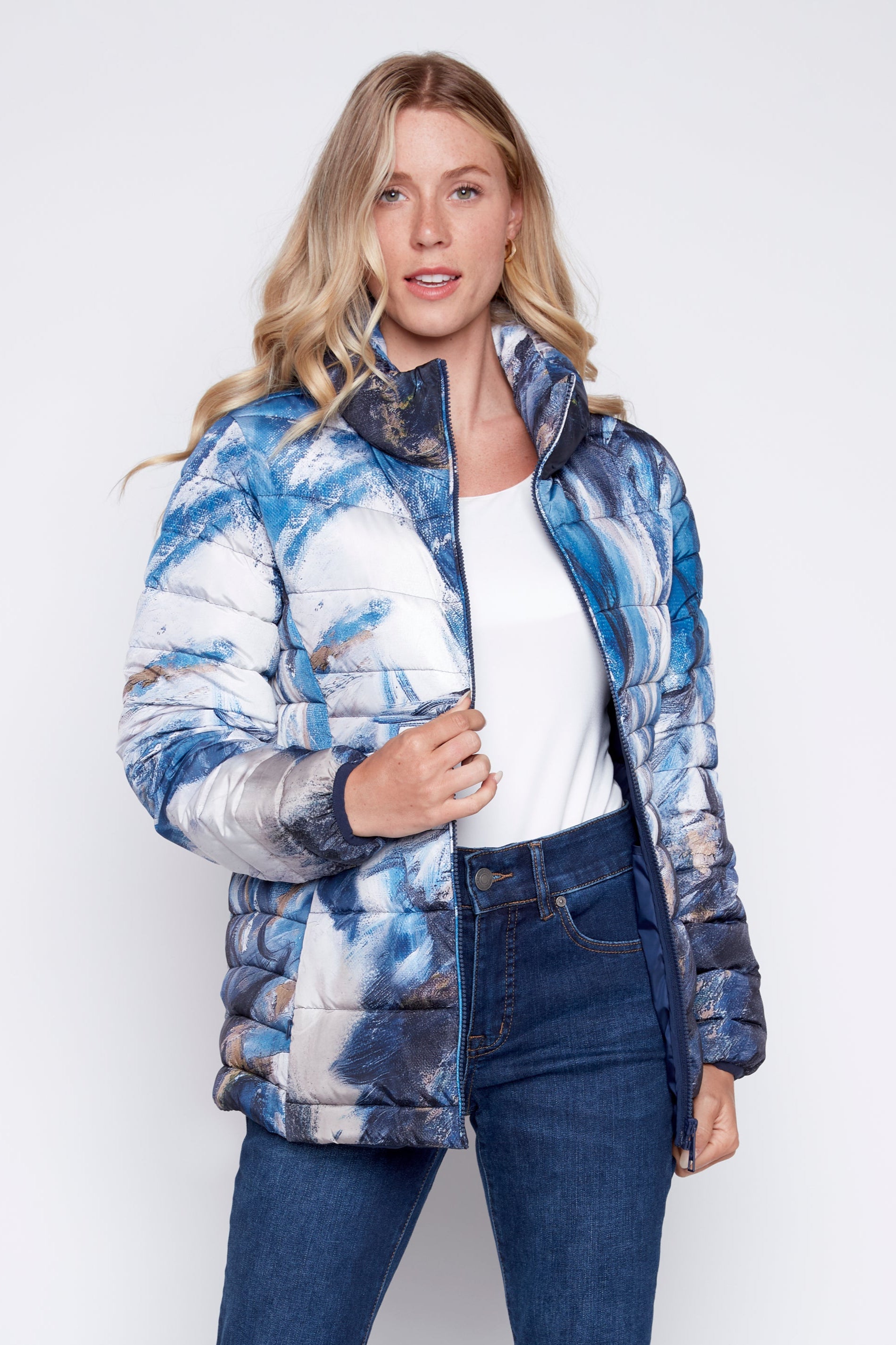 Printed pillow collar quilt jacket
