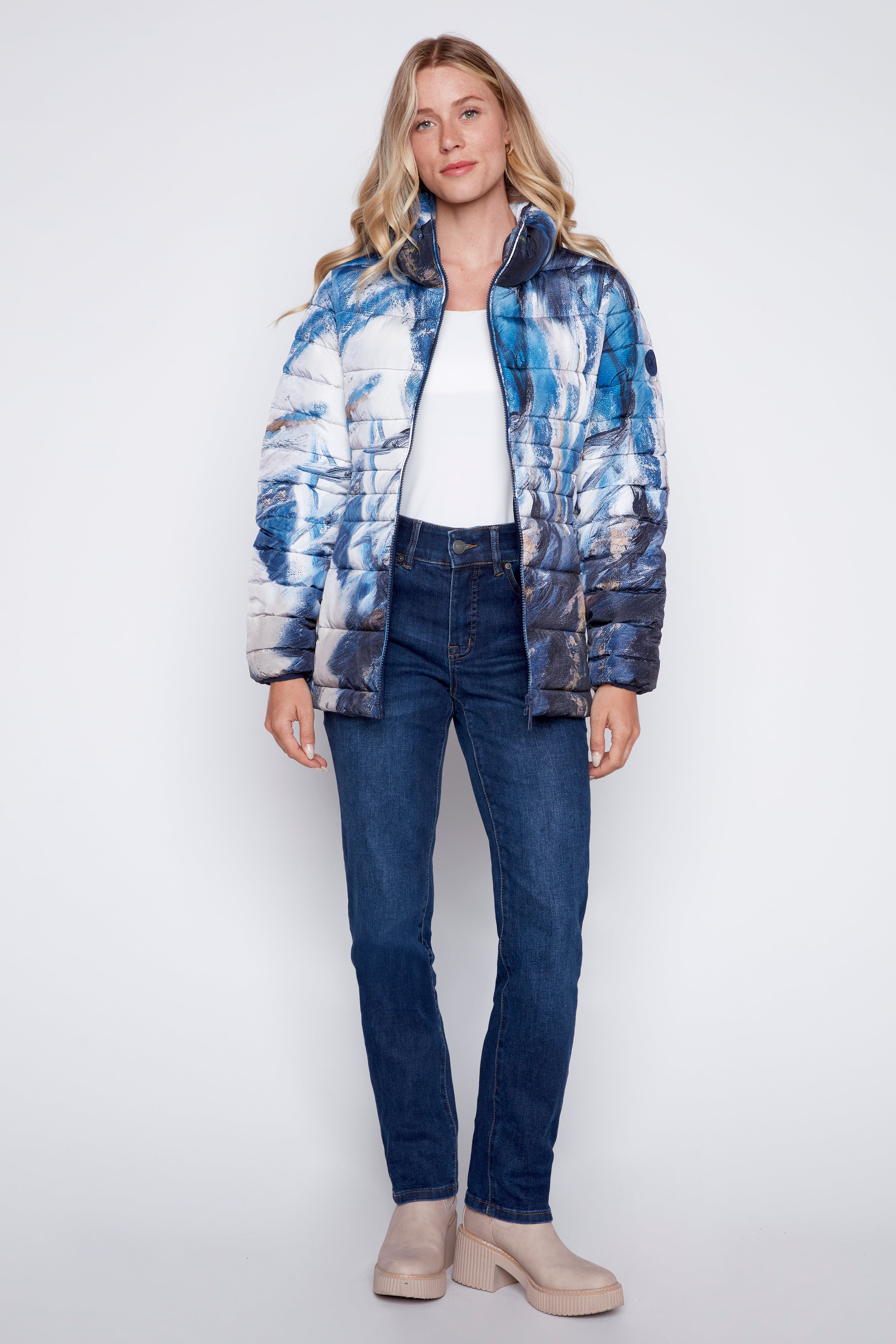 Printed pillow collar quilt jacket