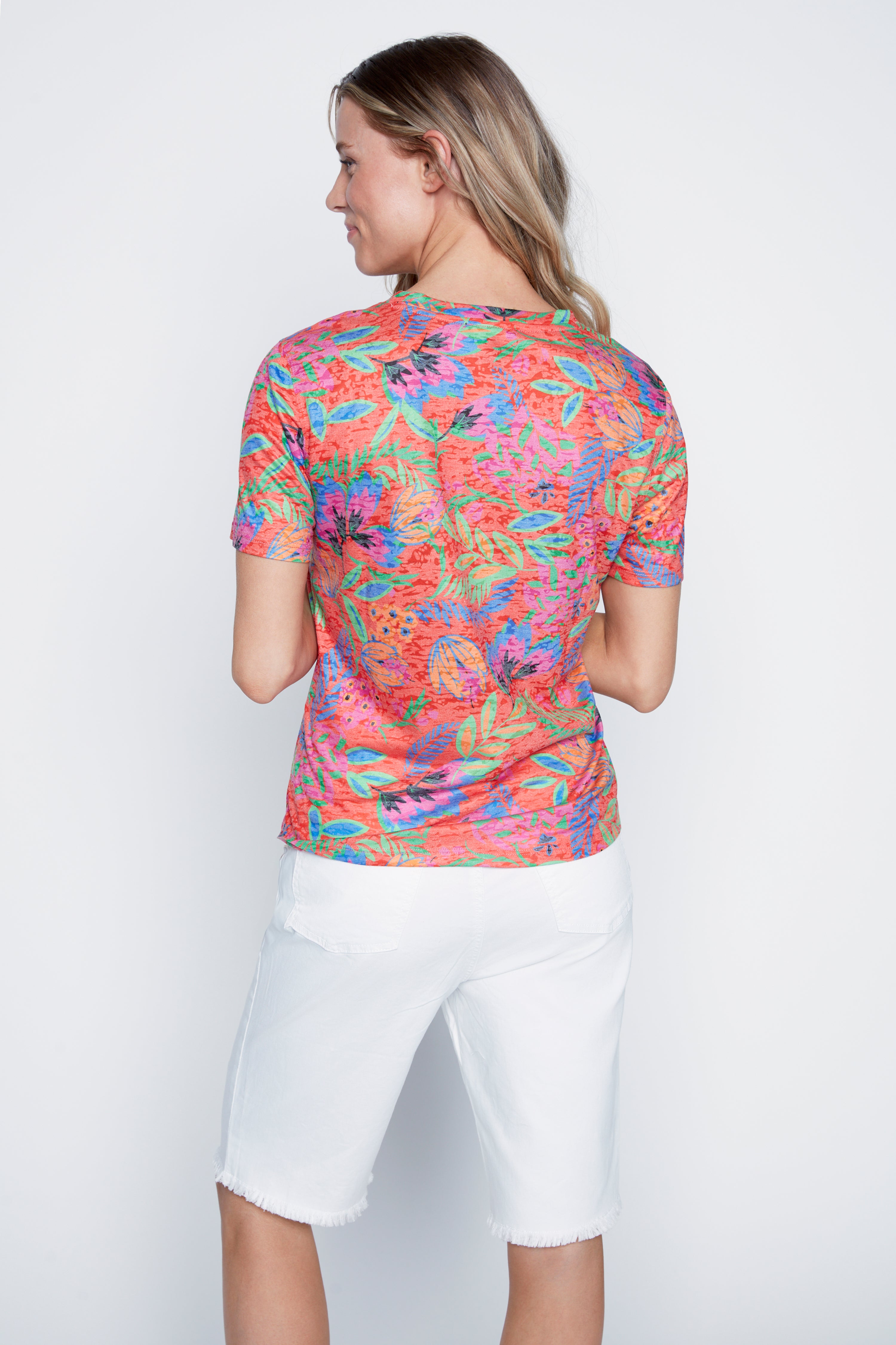 Burn out leaf print t-shirt