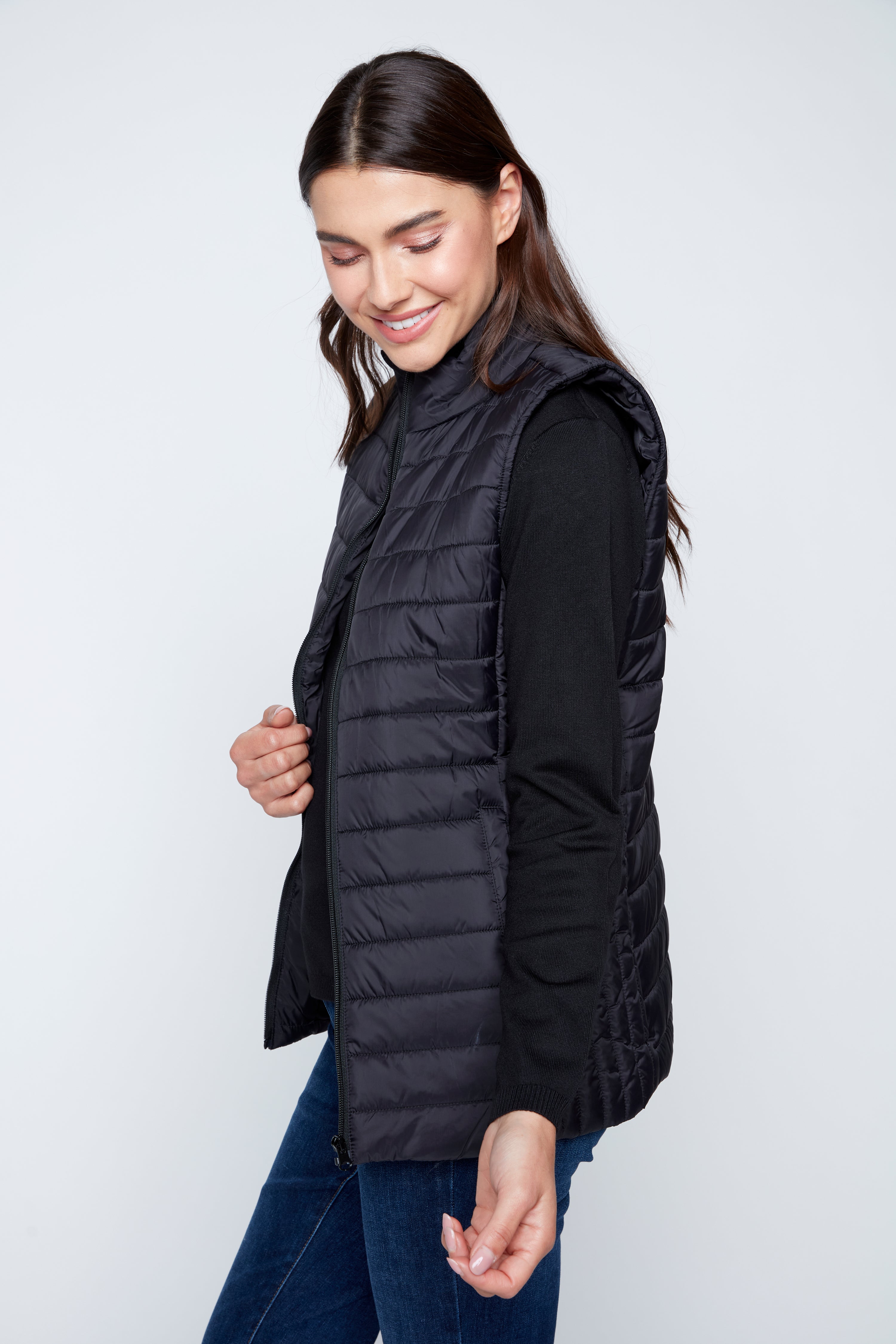Black quilt puffer vest