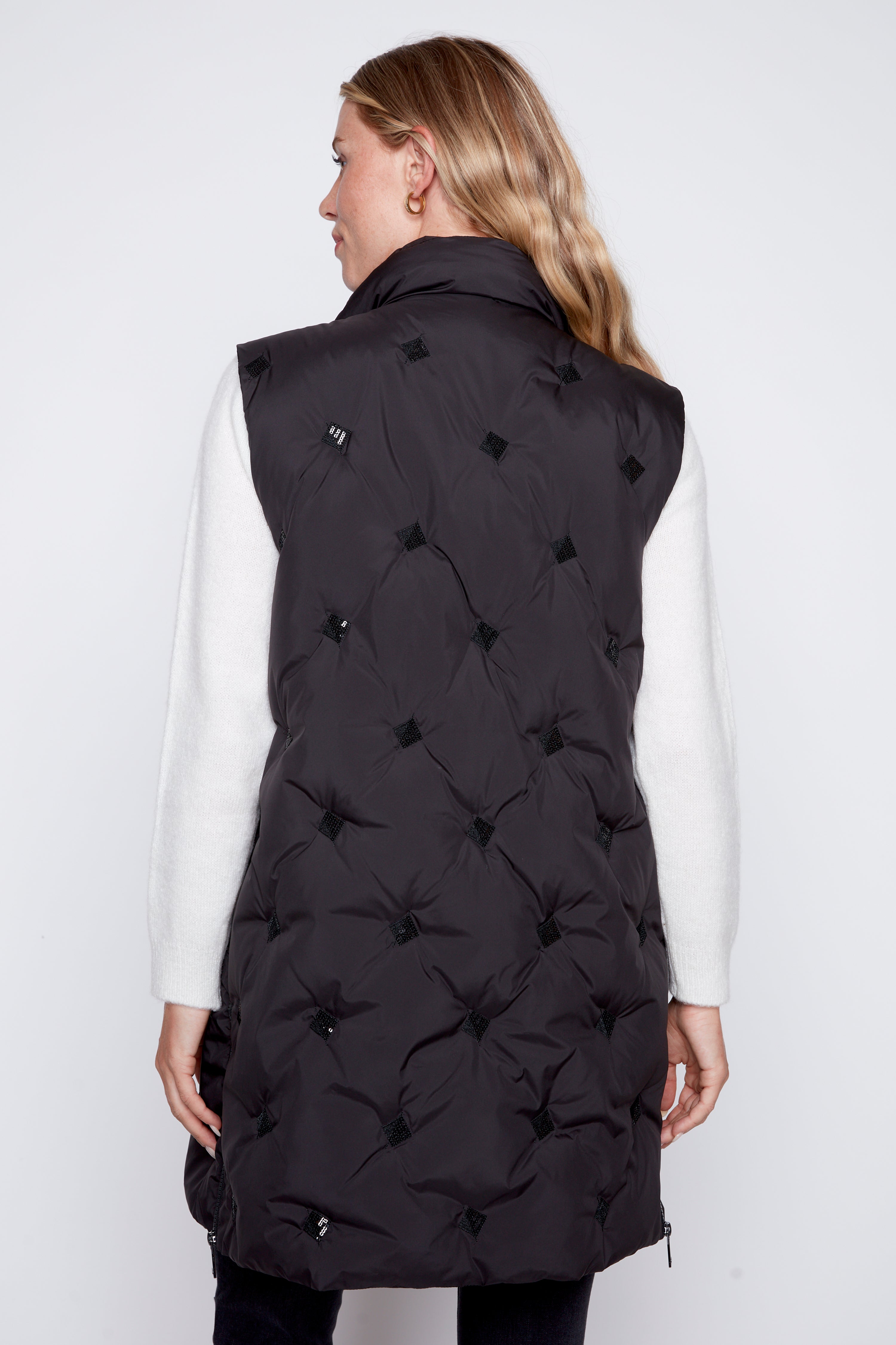 Sequin detail long quilt vest