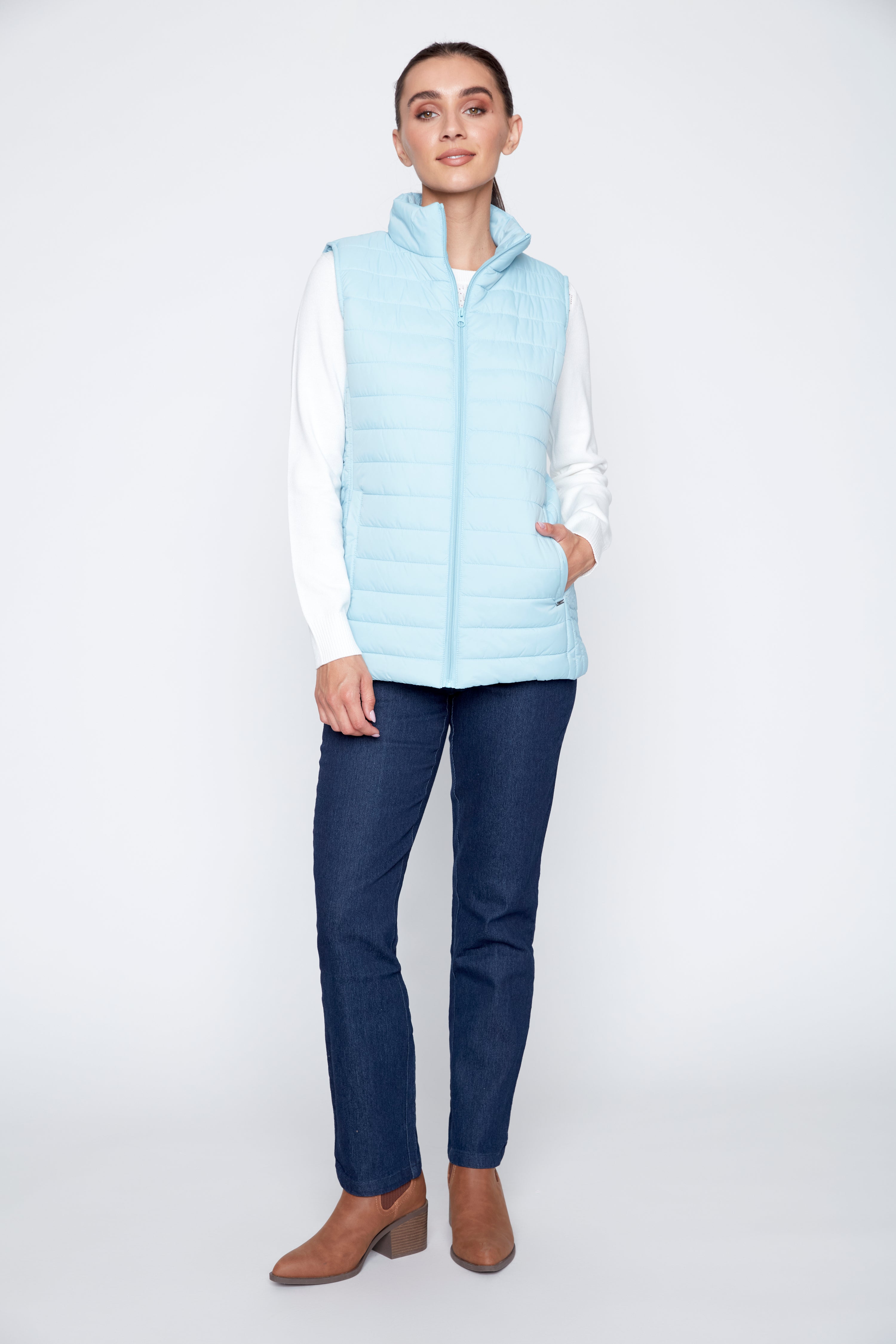 Light blue quilt puffer vest