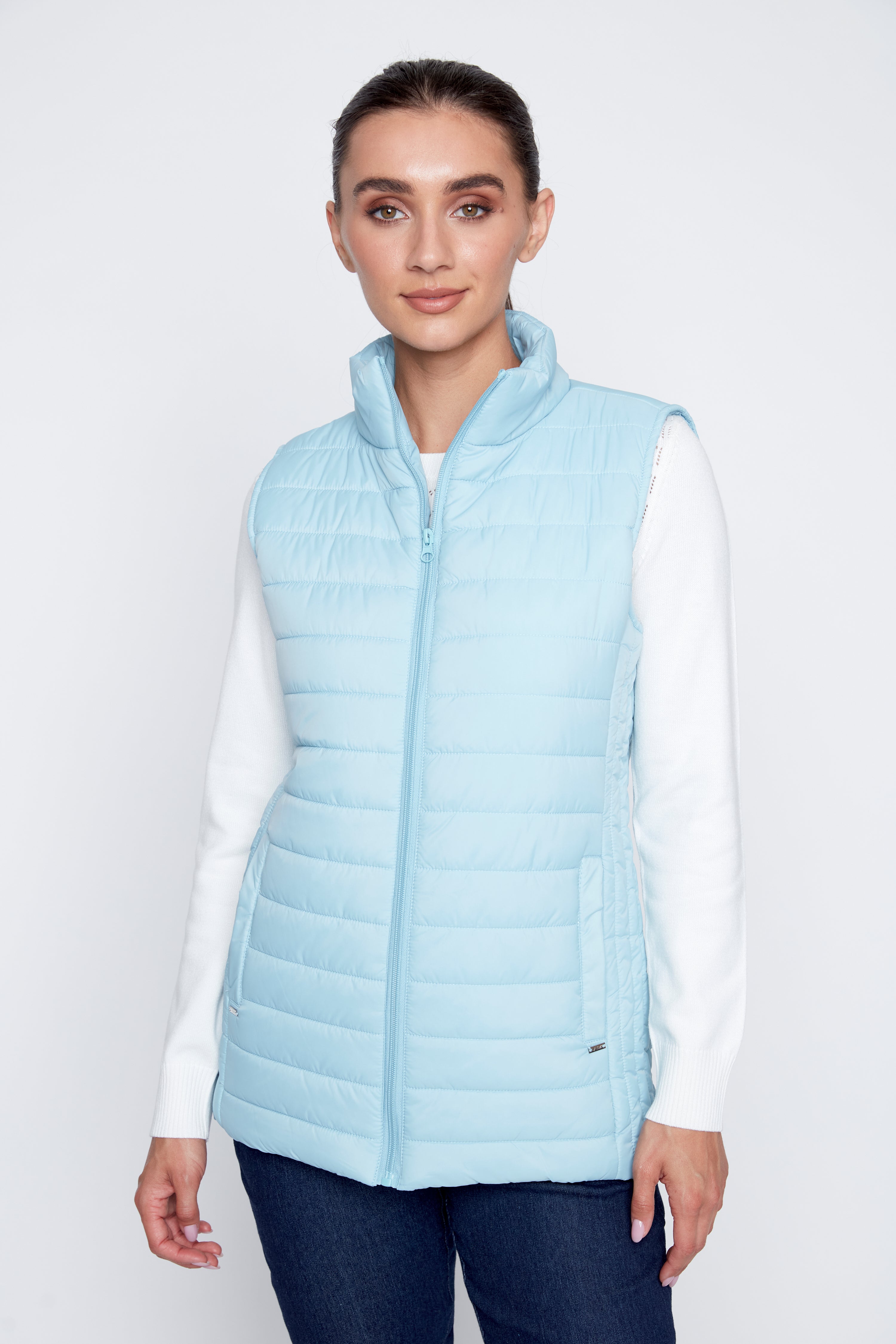 Light blue quilt puffer vest