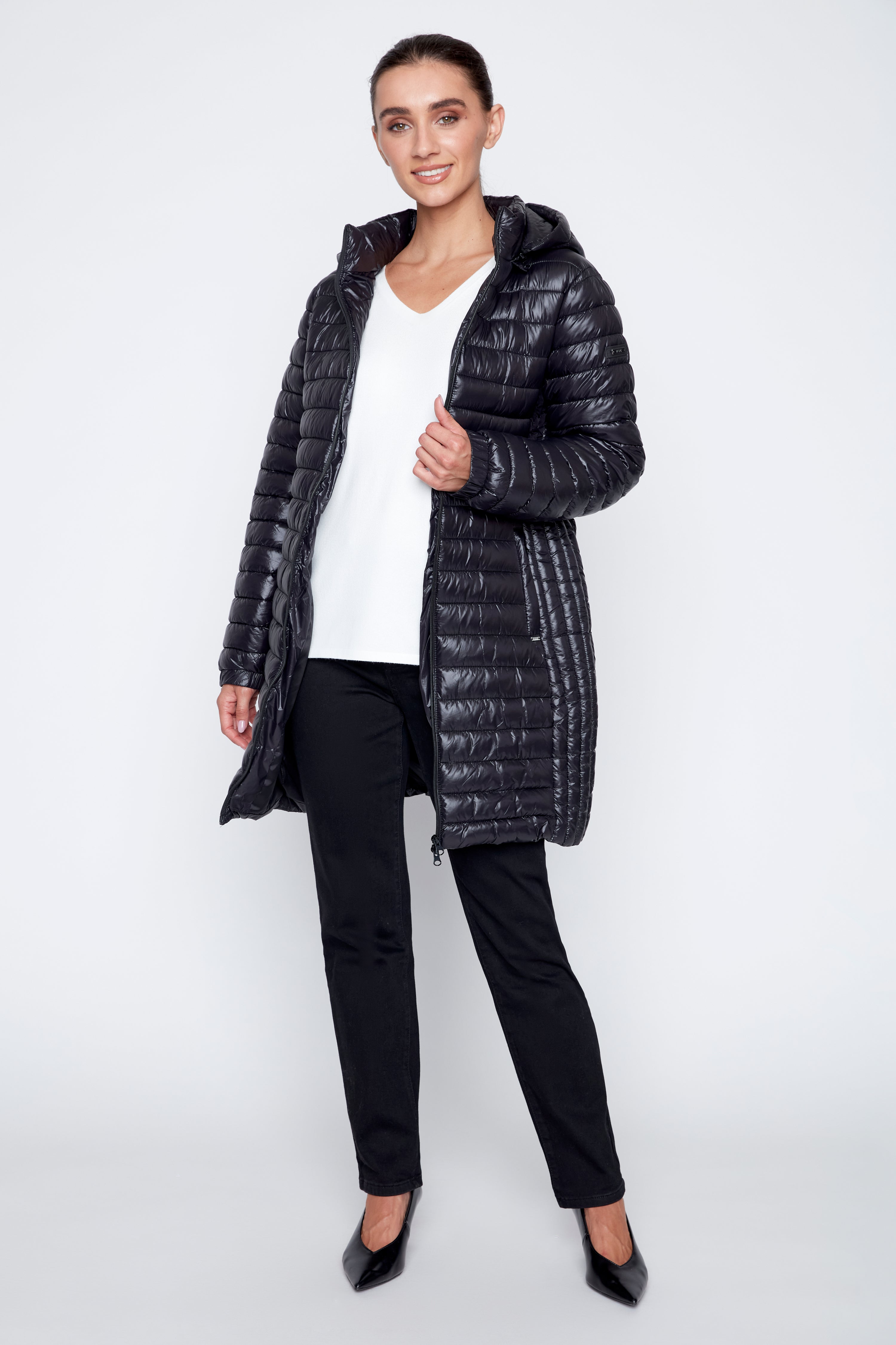 Horizontal quilt polyfil jacket