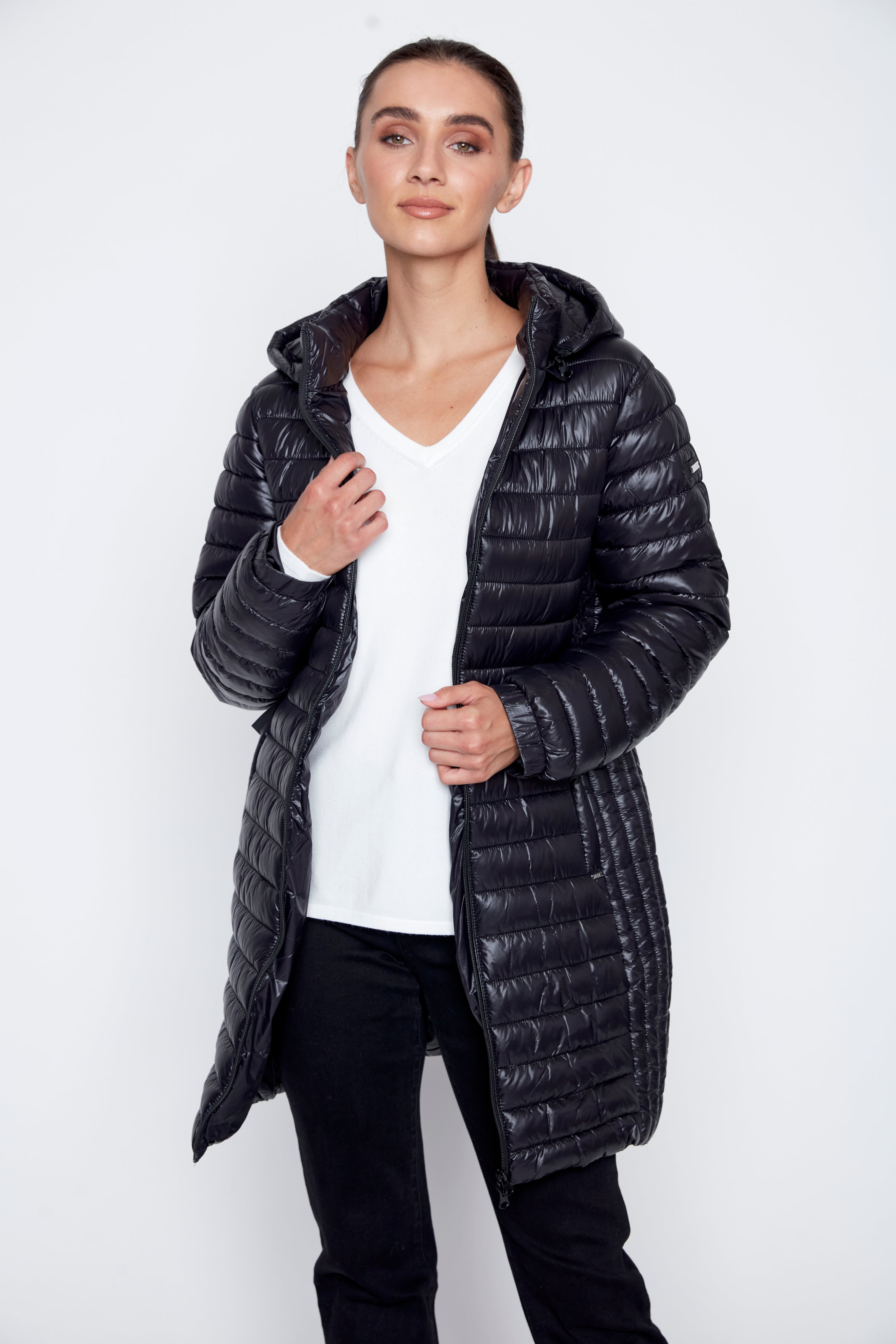 Horizontal quilt polyfil jacket