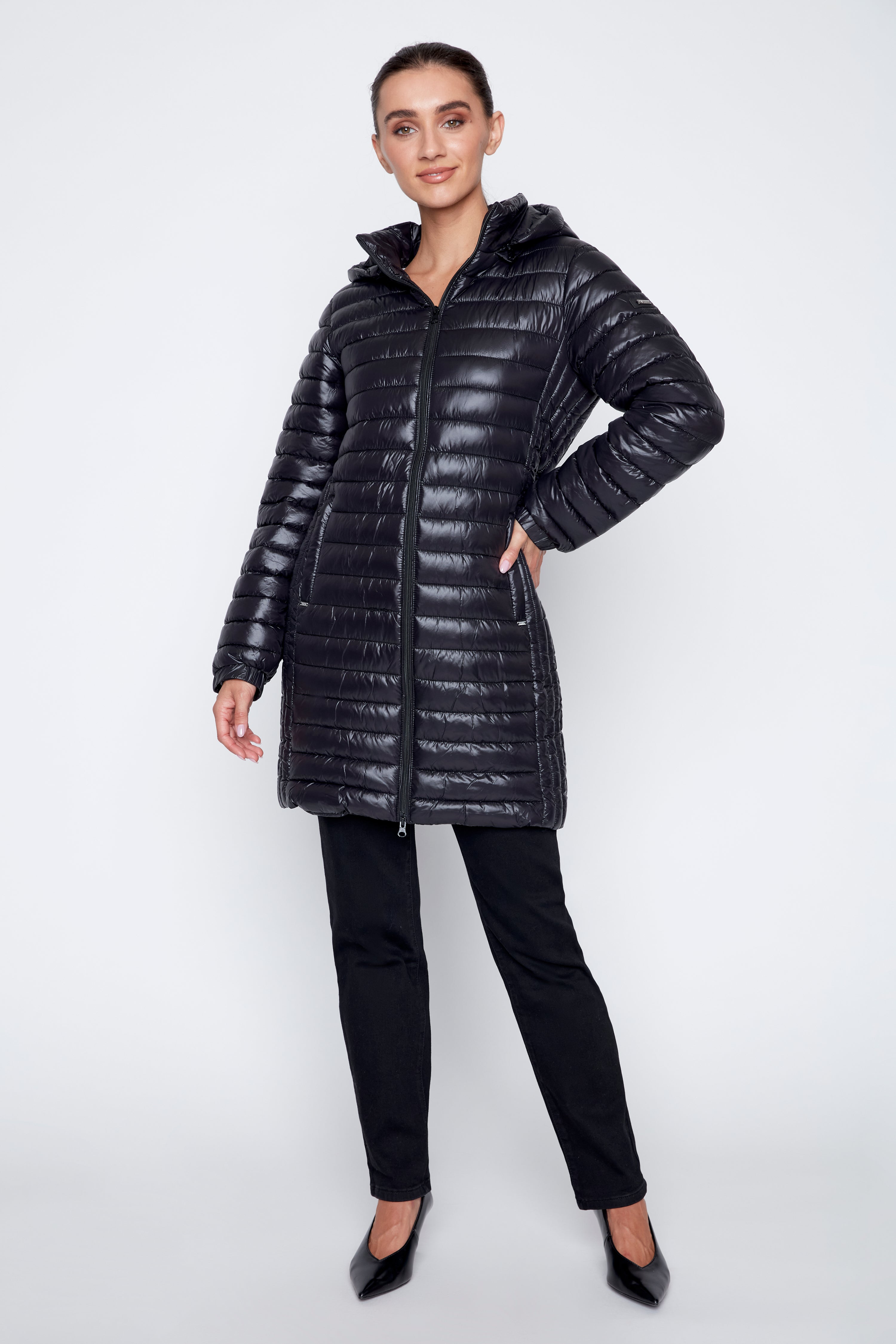 Horizontal quilt polyfil jacket