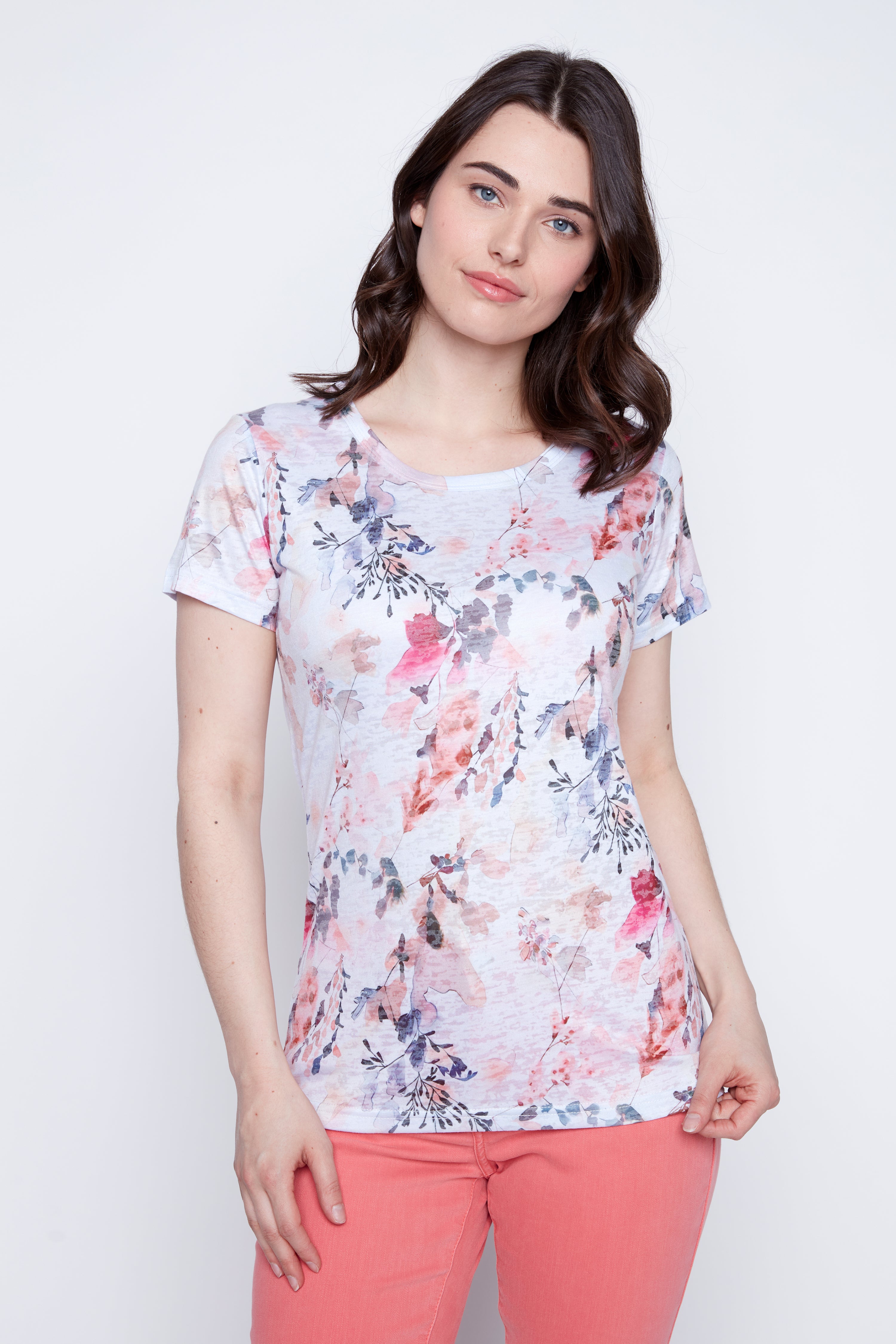 Floral print burn out t-shirt