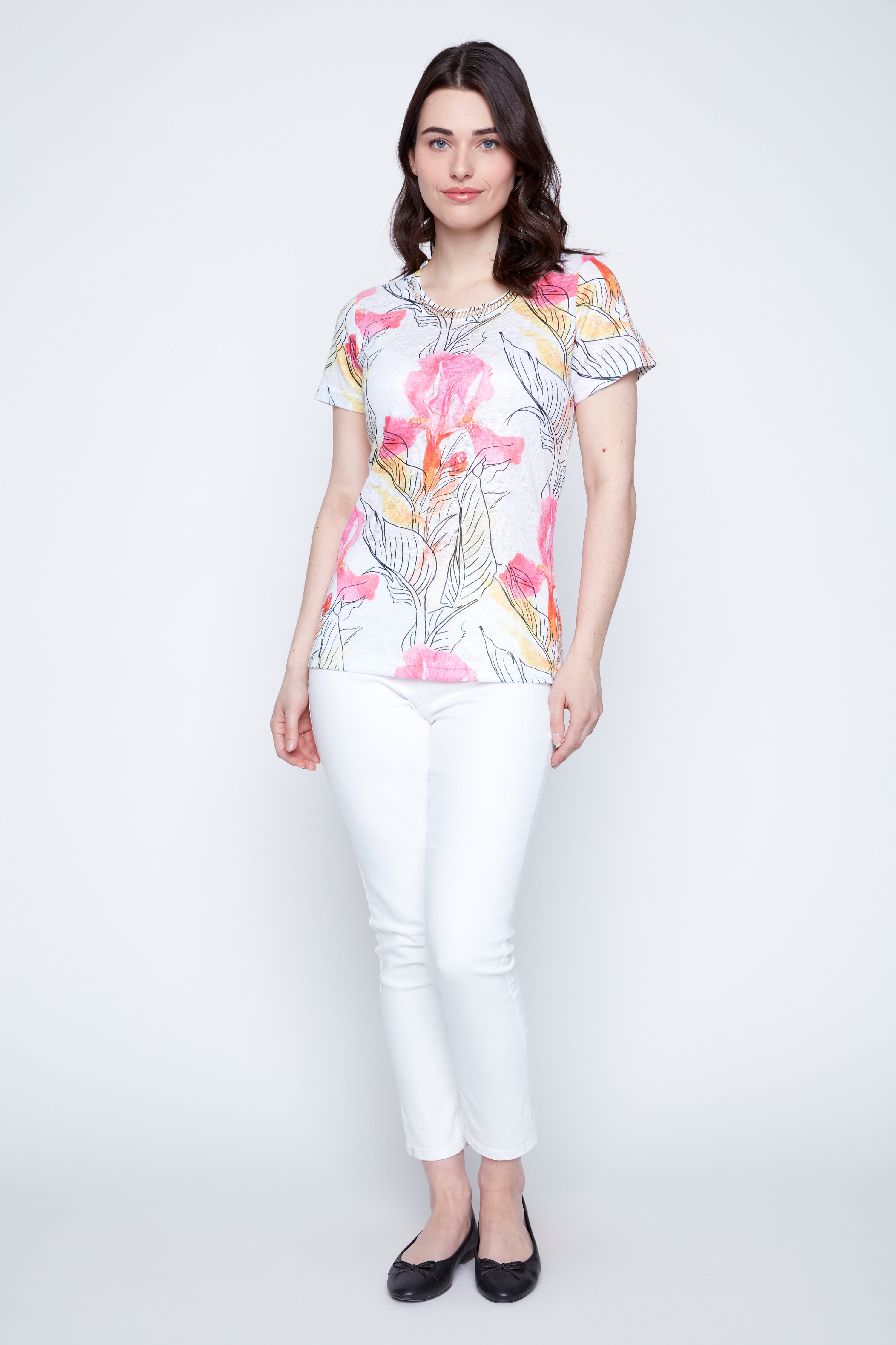 Iris and leaves print top