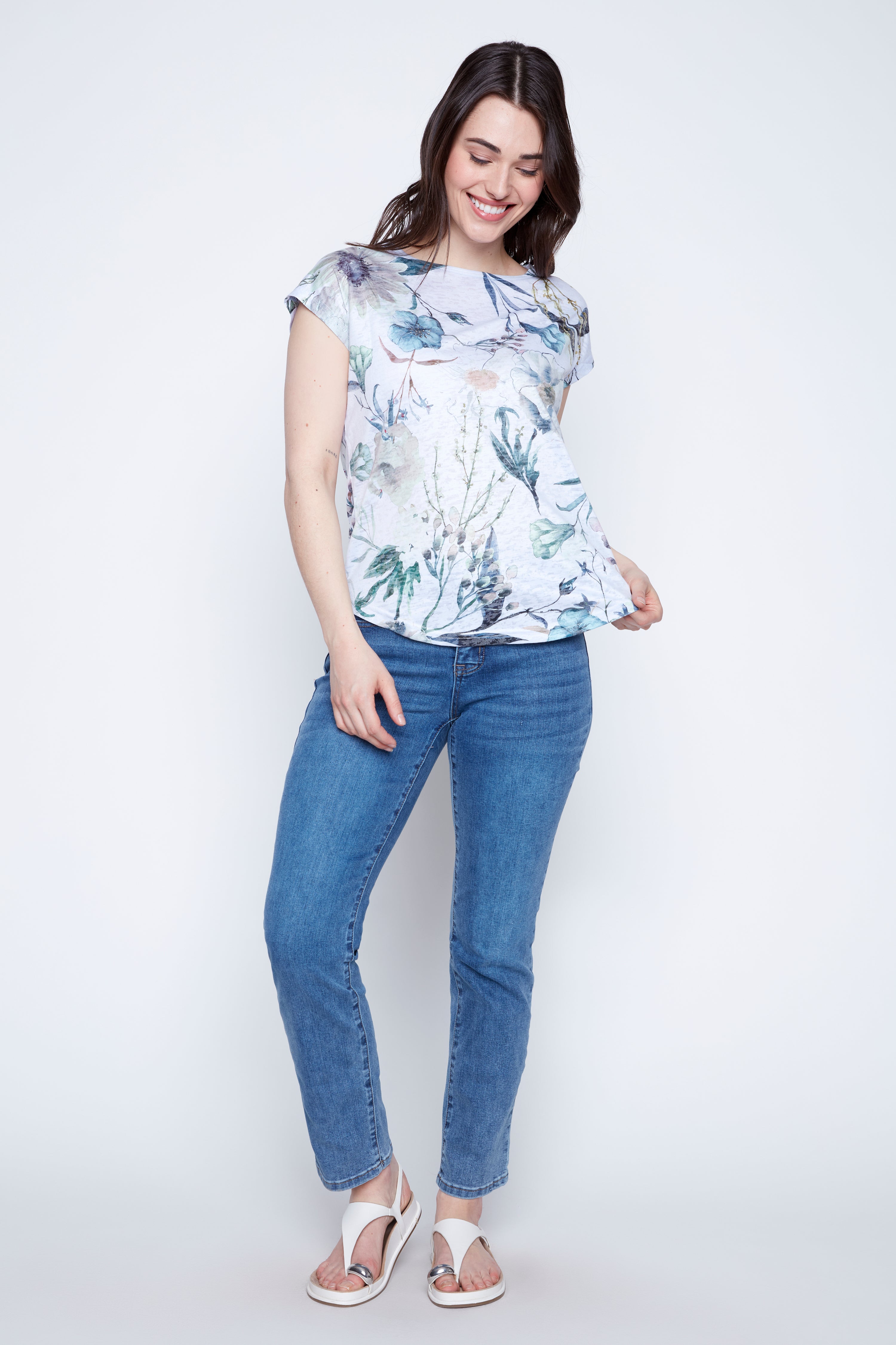Burn out floral print t-shirt