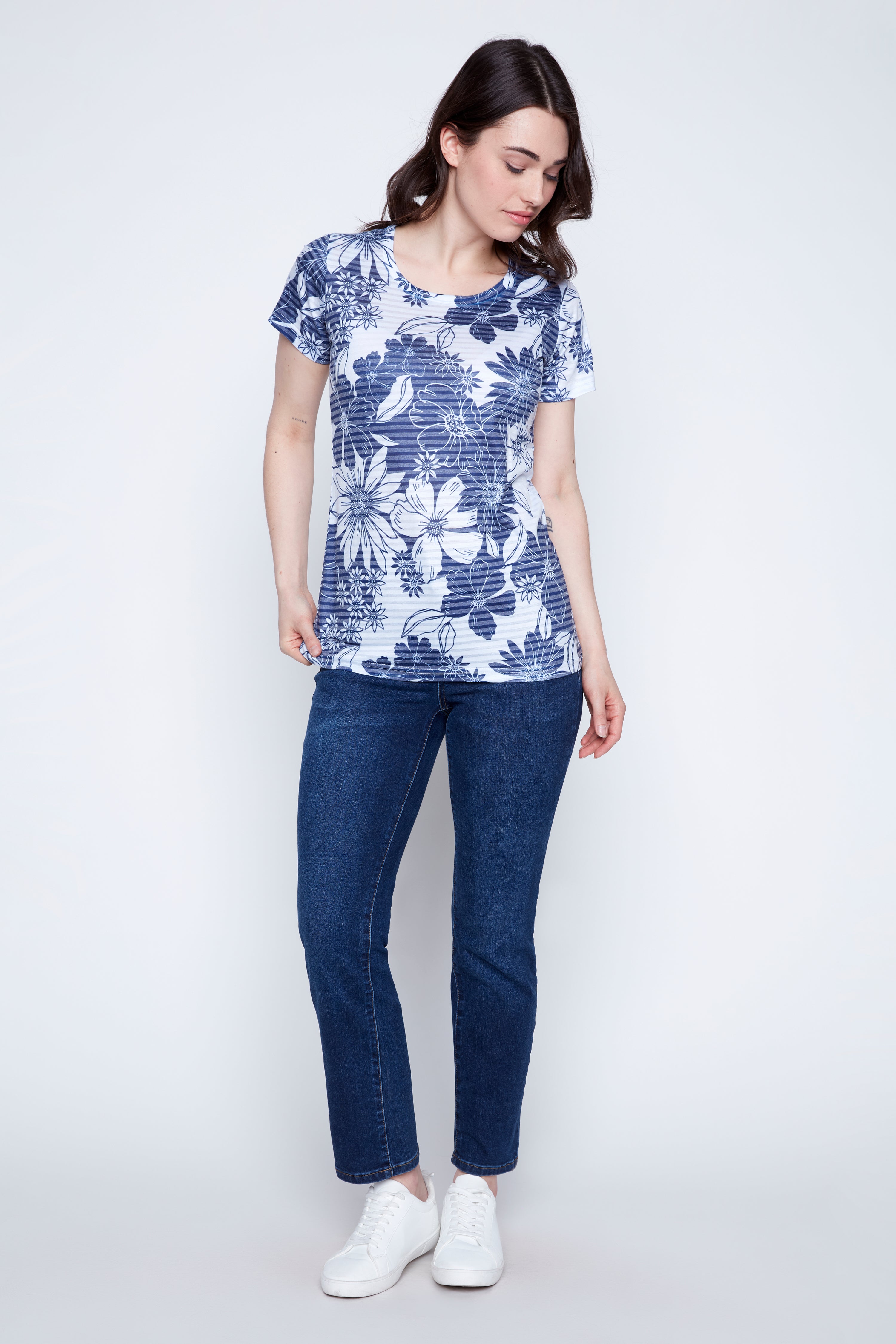 Floral stripe print t-shirt