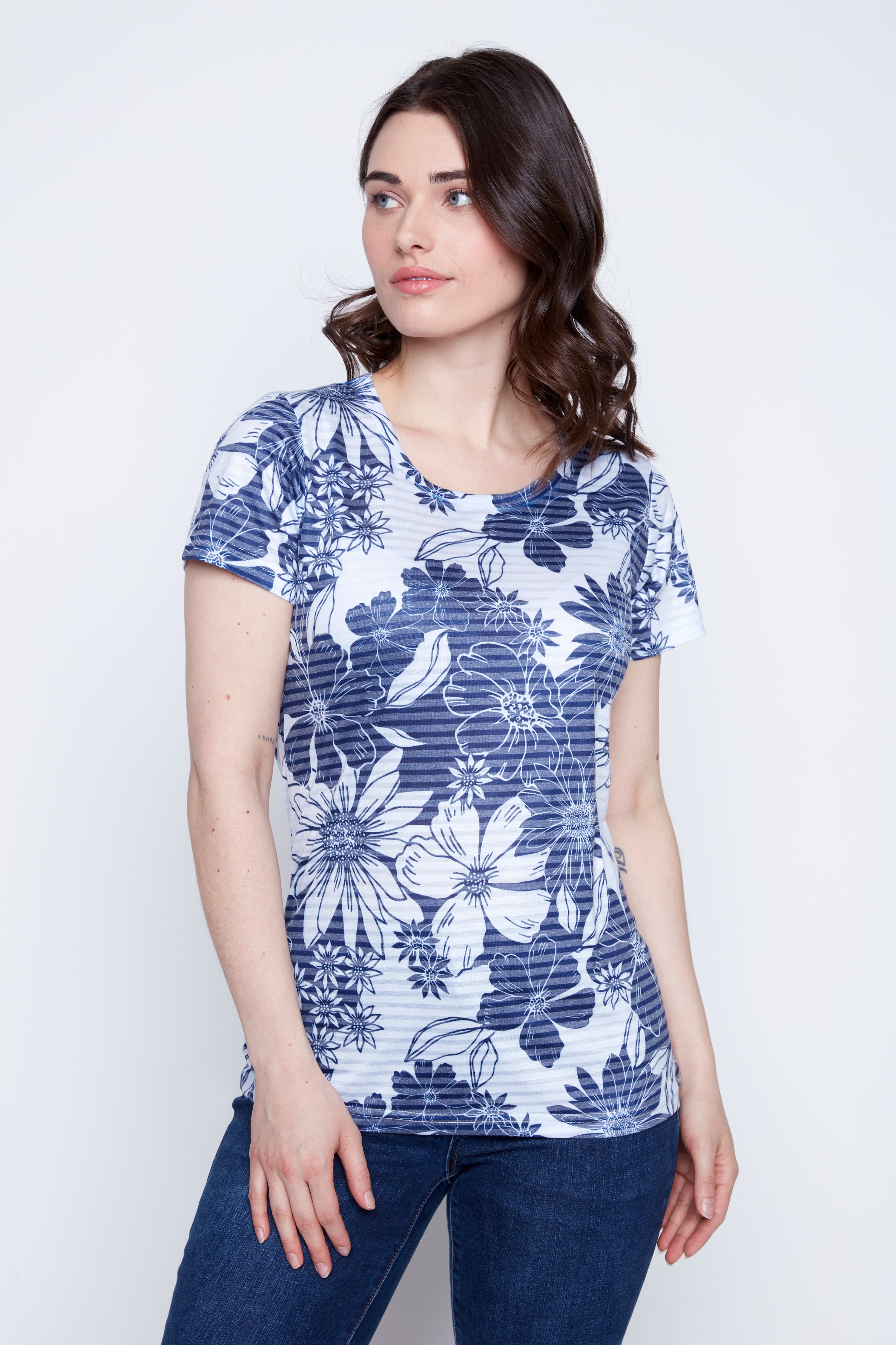 Floral stripe print t-shirt