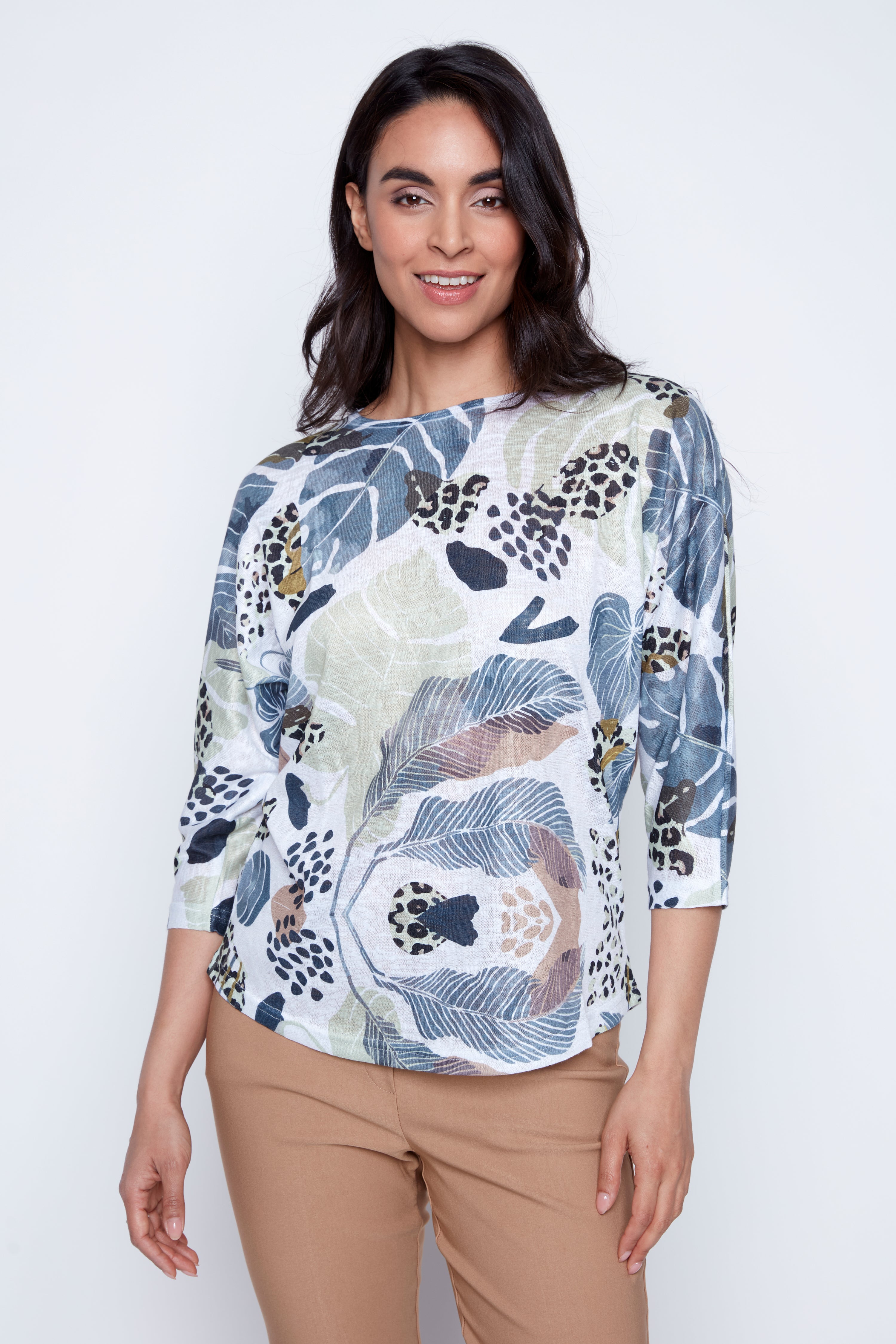 Tropical print knit top