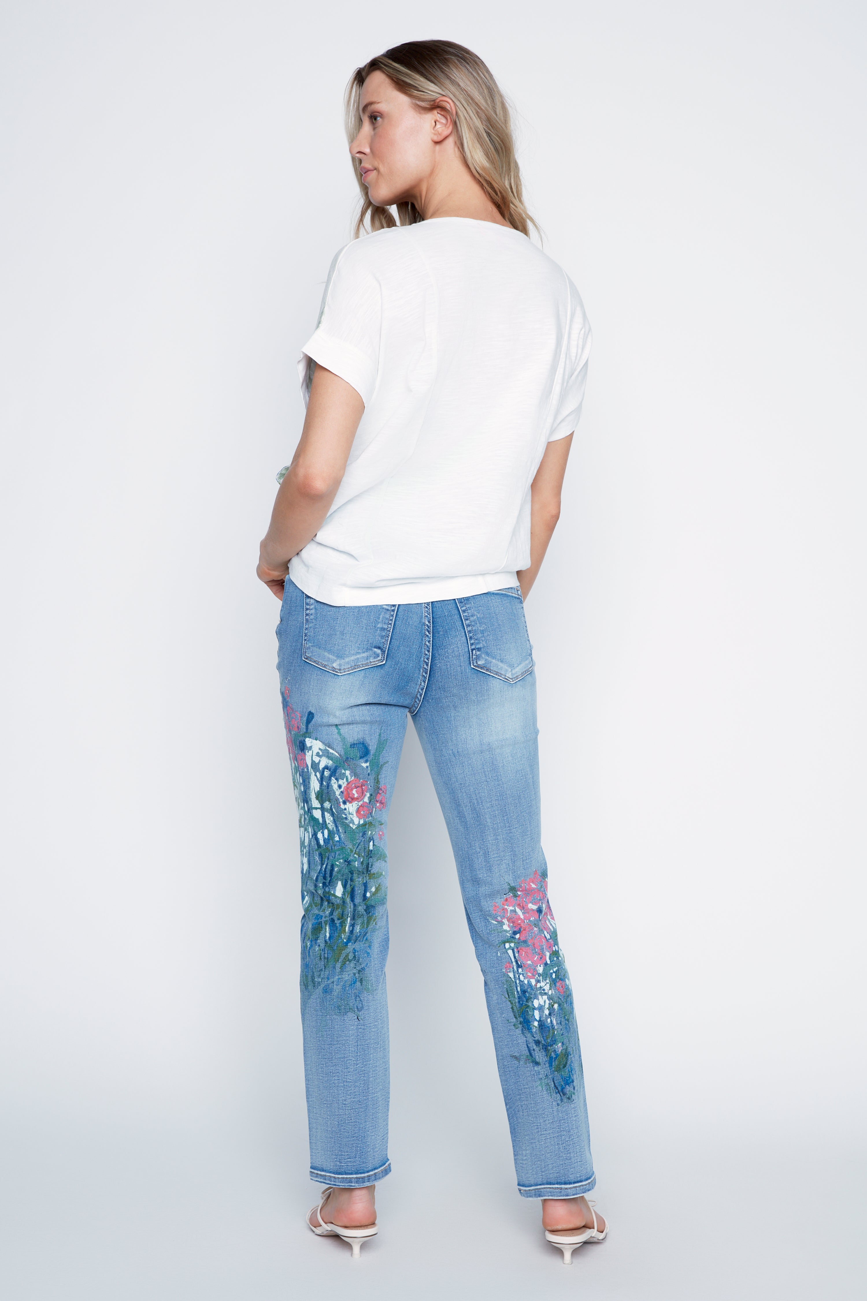 Floral print linen blend top