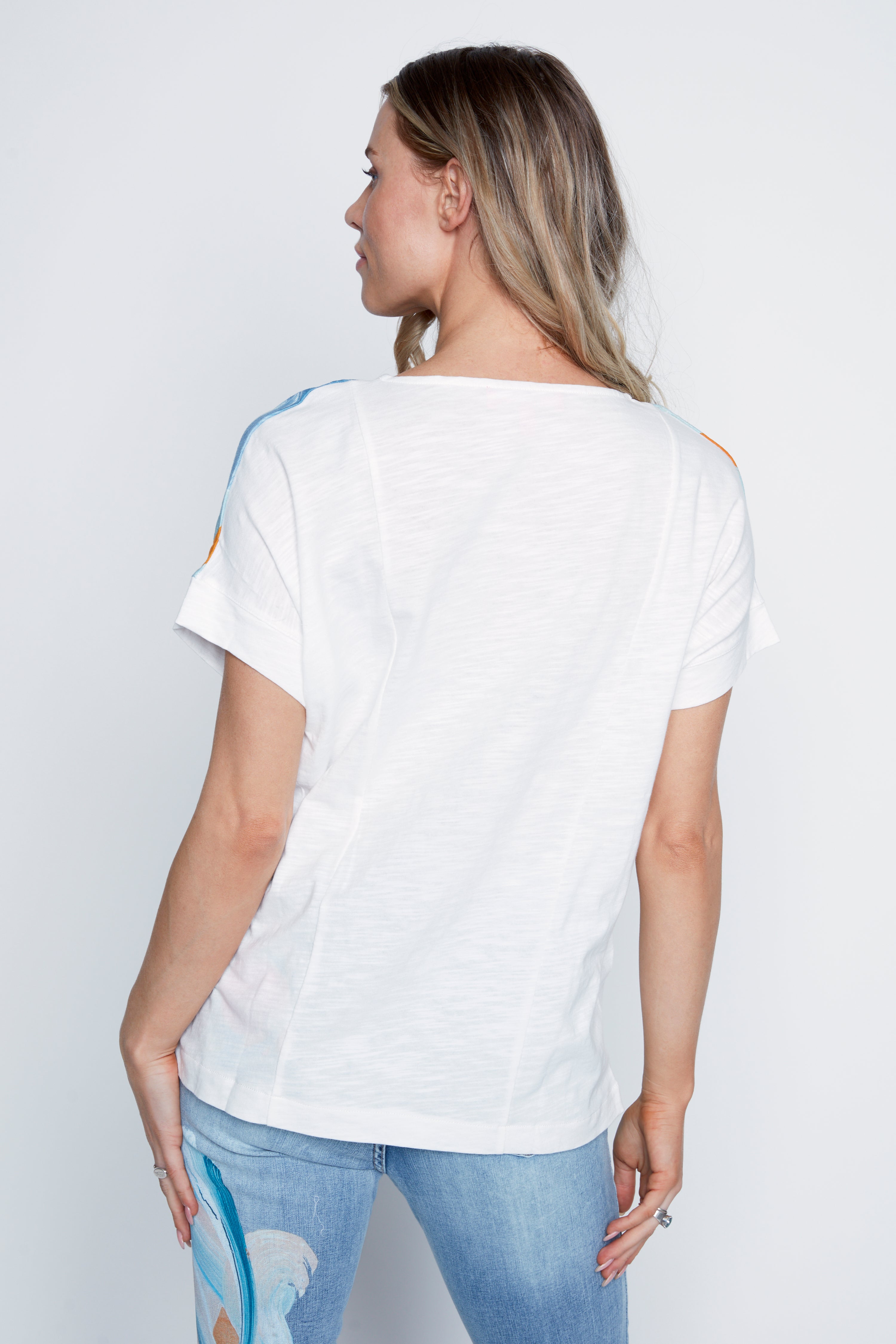 Floral design linen blend top