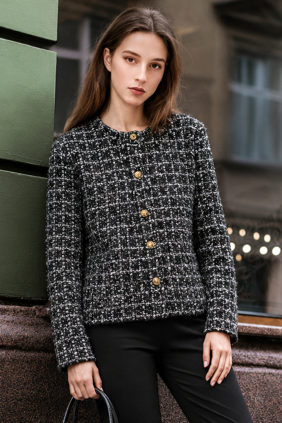 Bouclé Button-Front Jacket