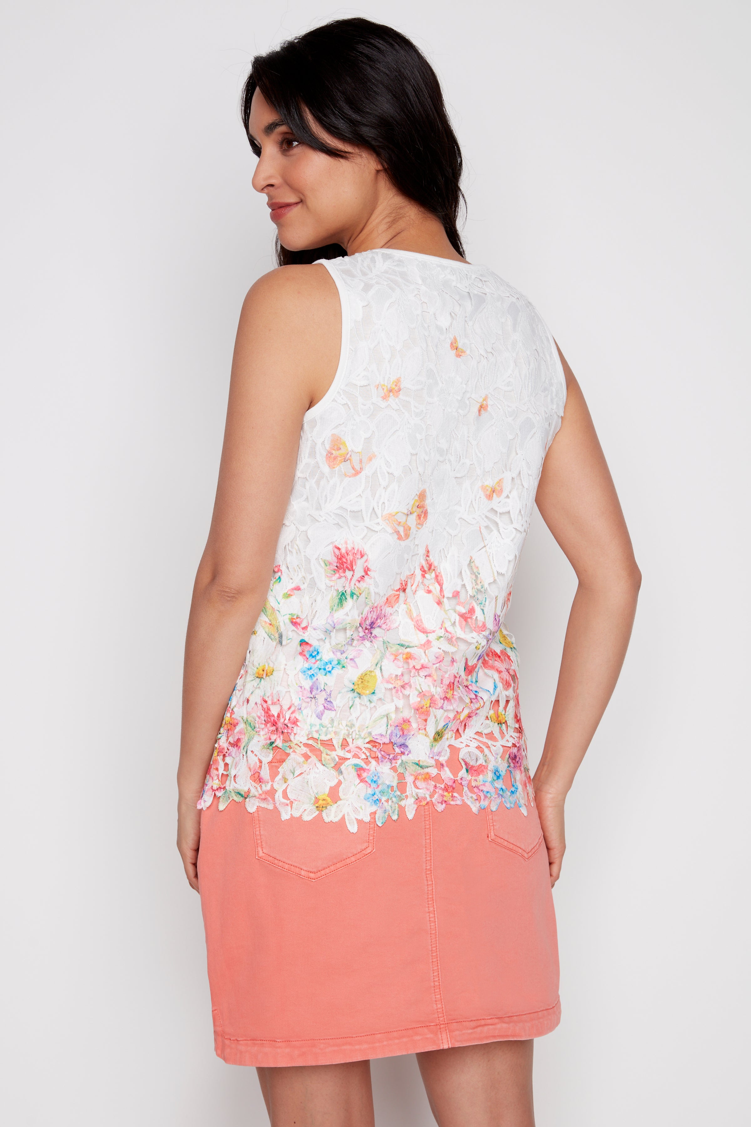 Floral border crochet lined top
