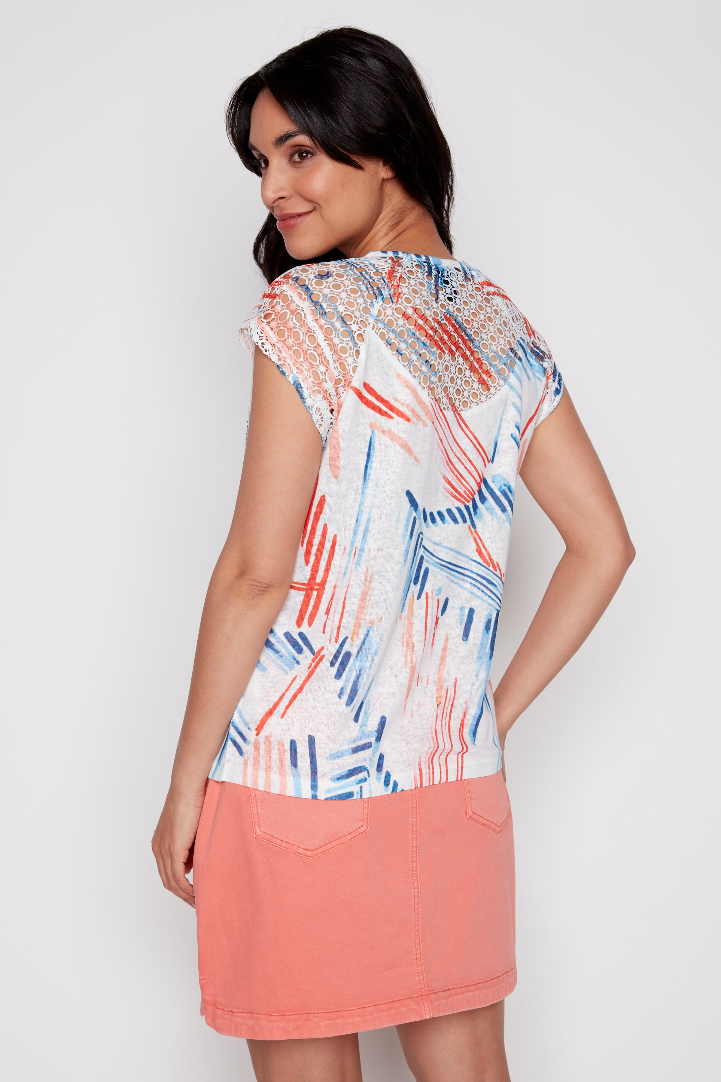 Lace combo printed top