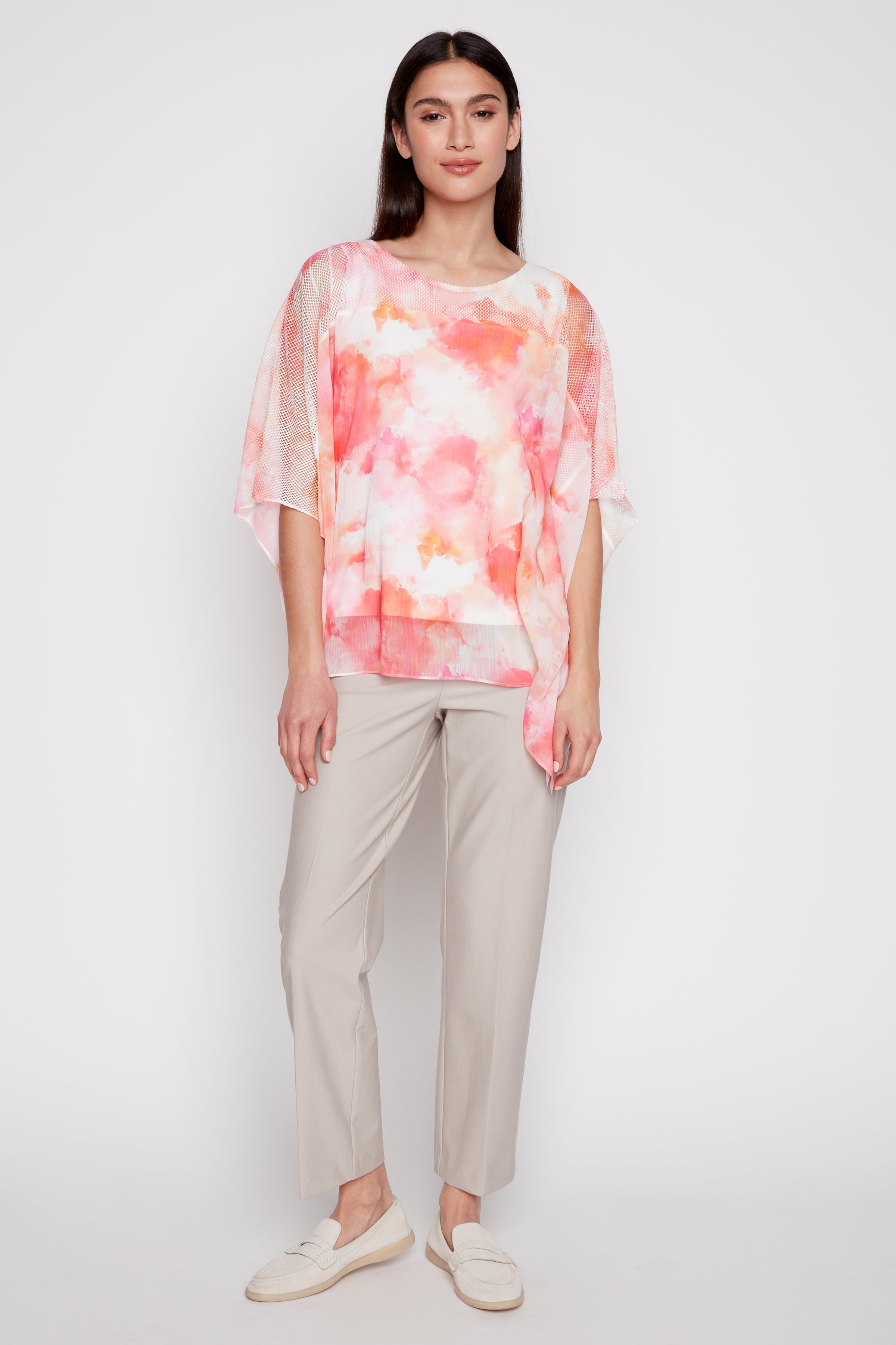 Printed chiffon poncho top