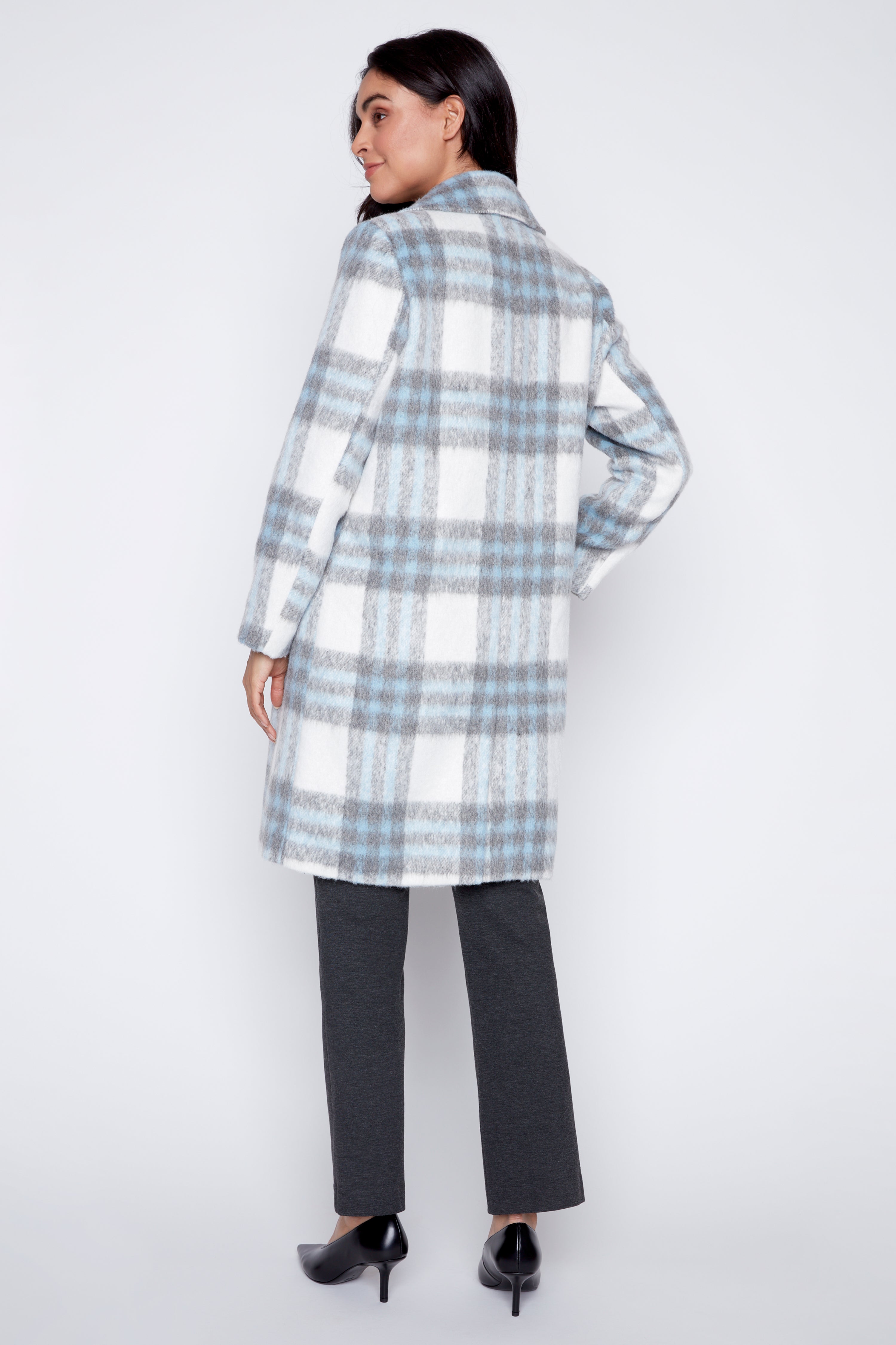 Plaid wool blend coat