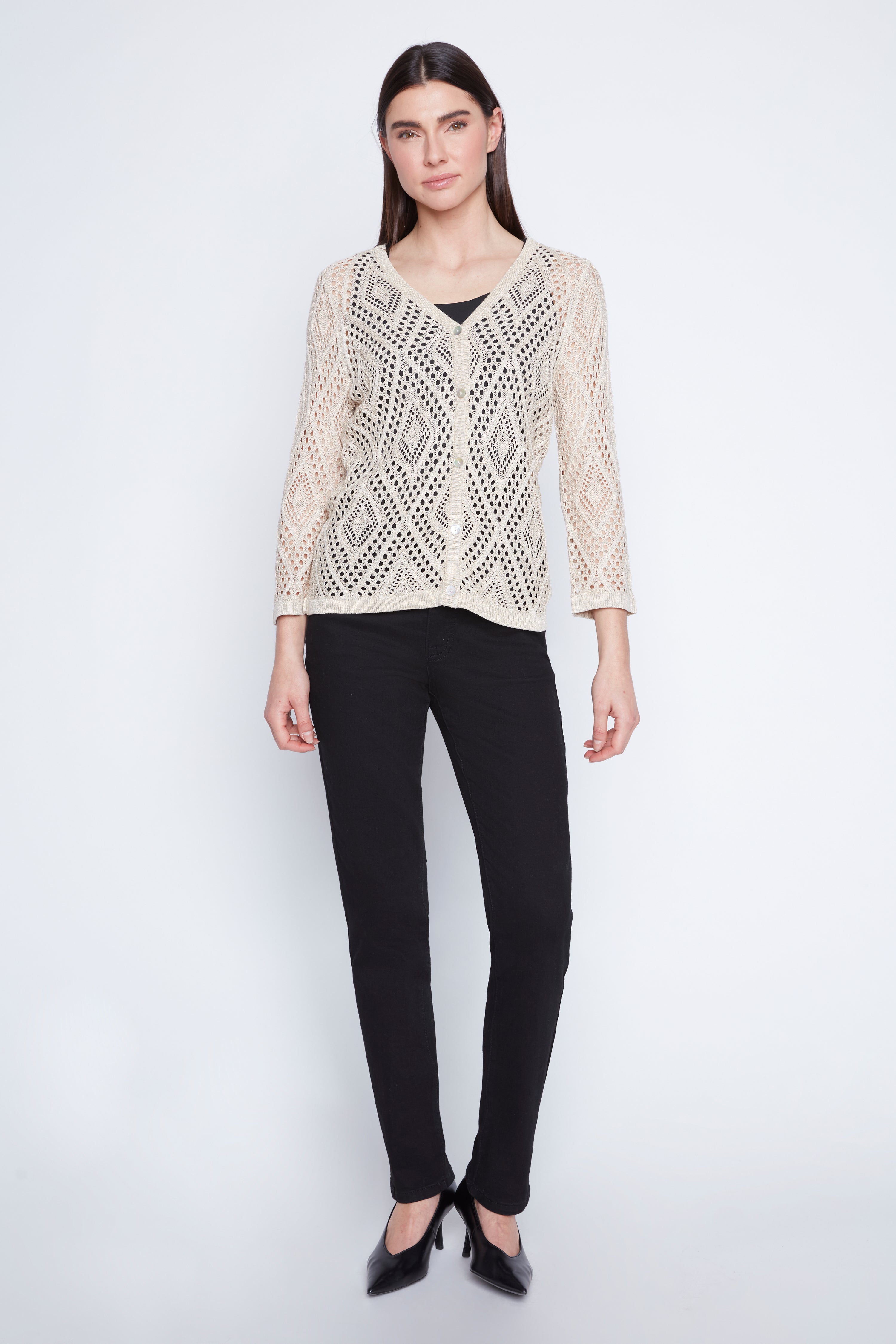 Crochet lurex cardigan