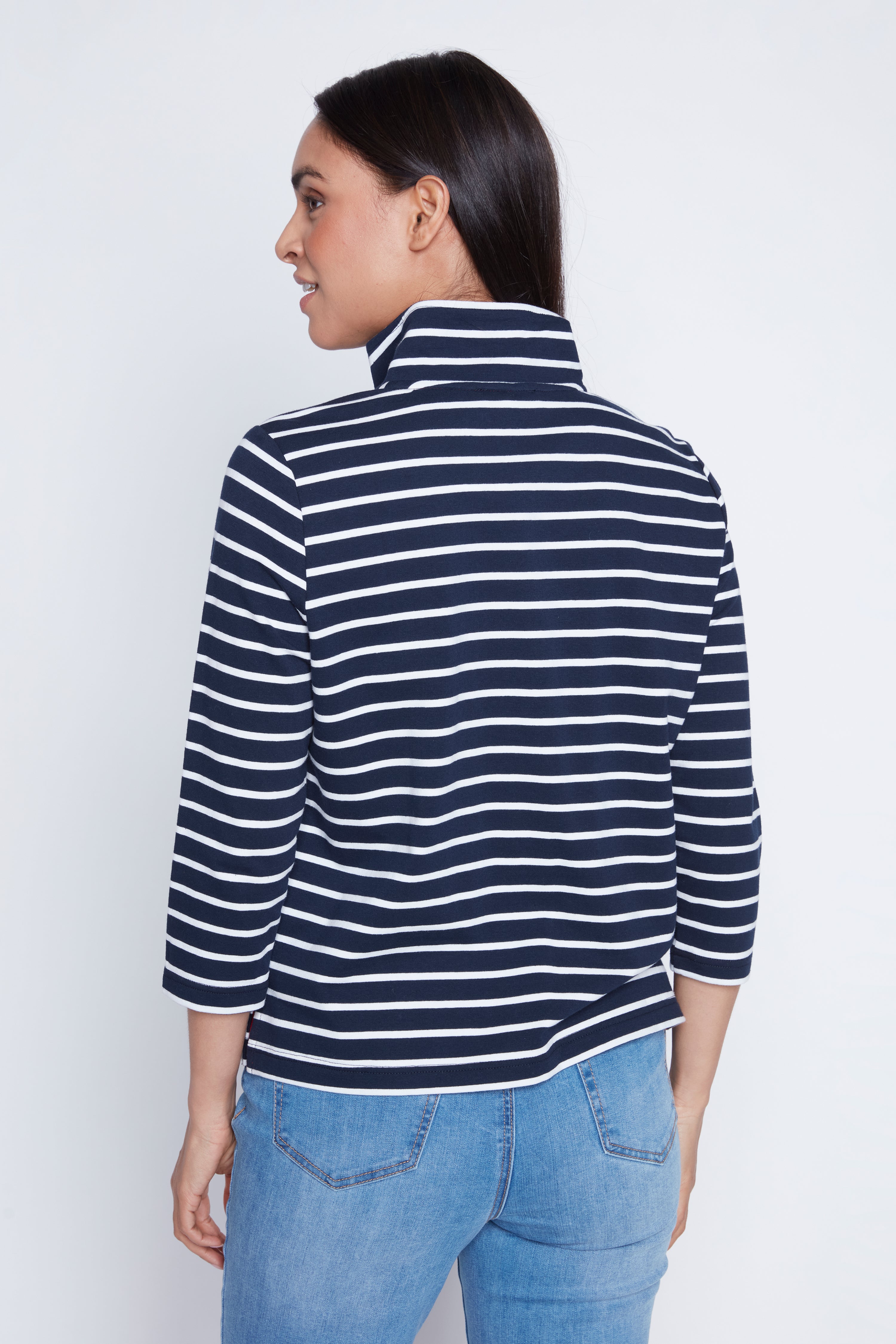 Zip mock neck striped t-shirt