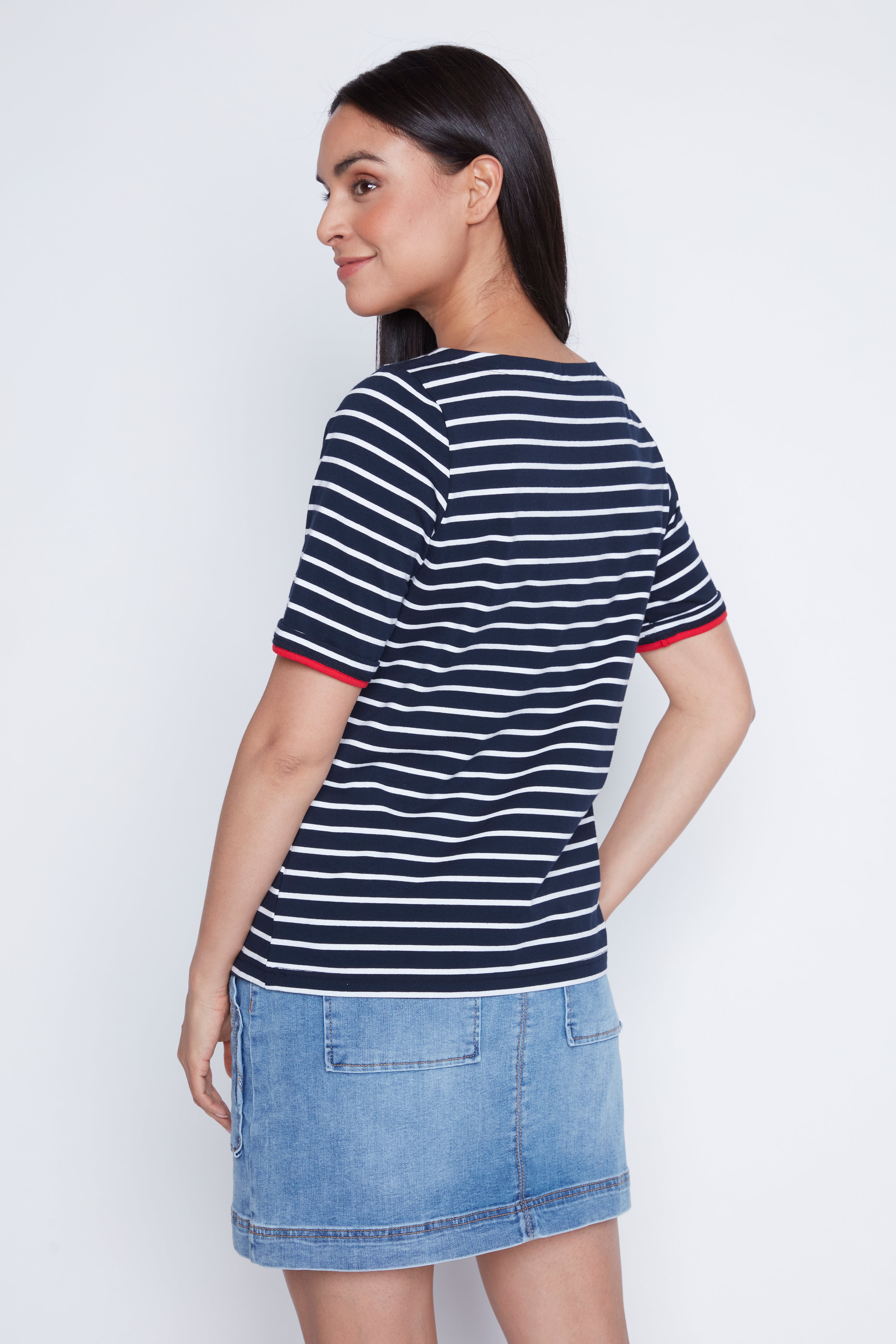 Short sleeve cotton stripe t-shirt