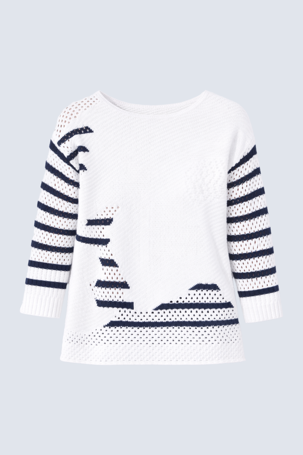 Striped cotton crochet sweater