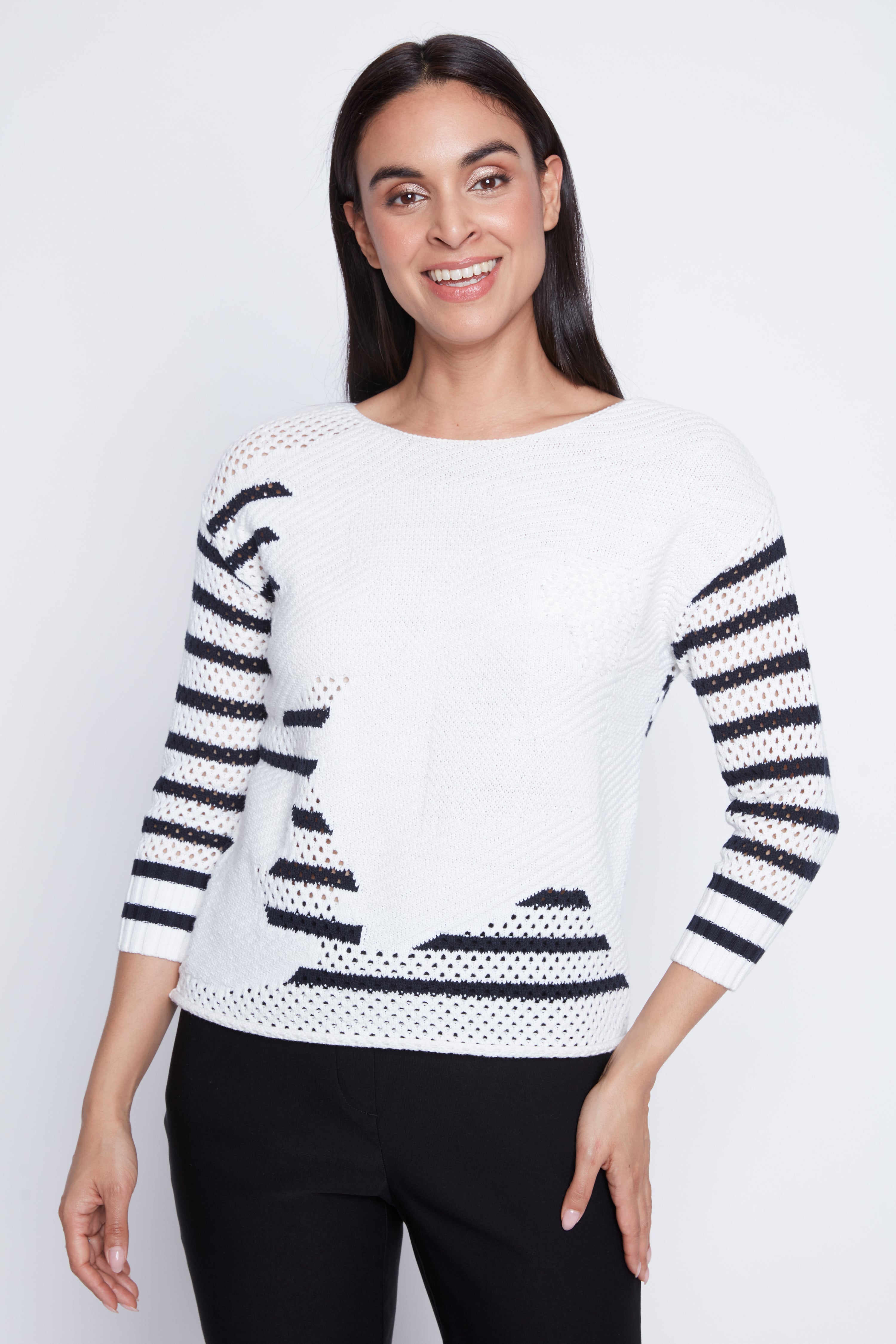Striped cotton crochet sweater