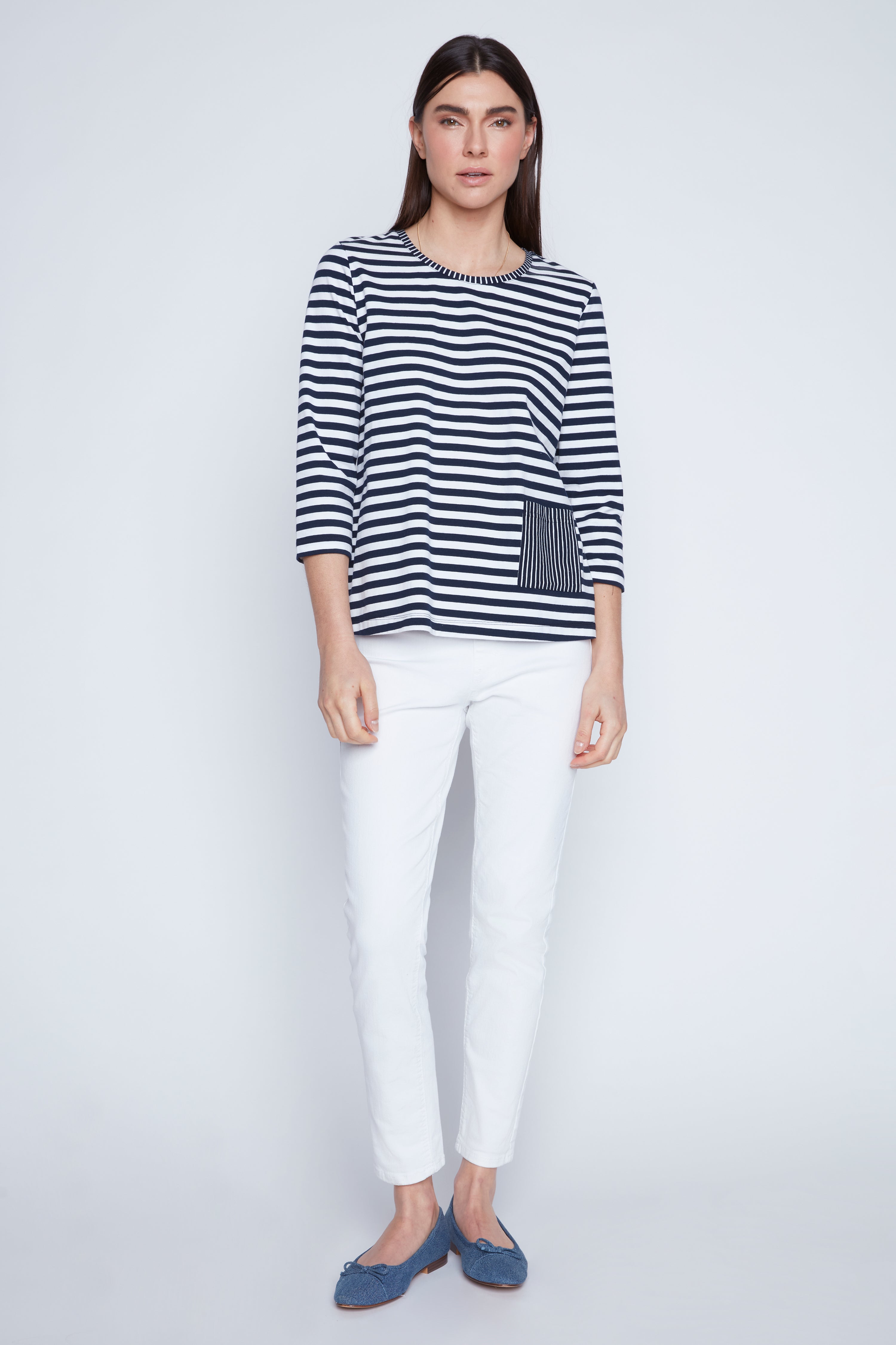 Navy white stripe cotton t-shirt