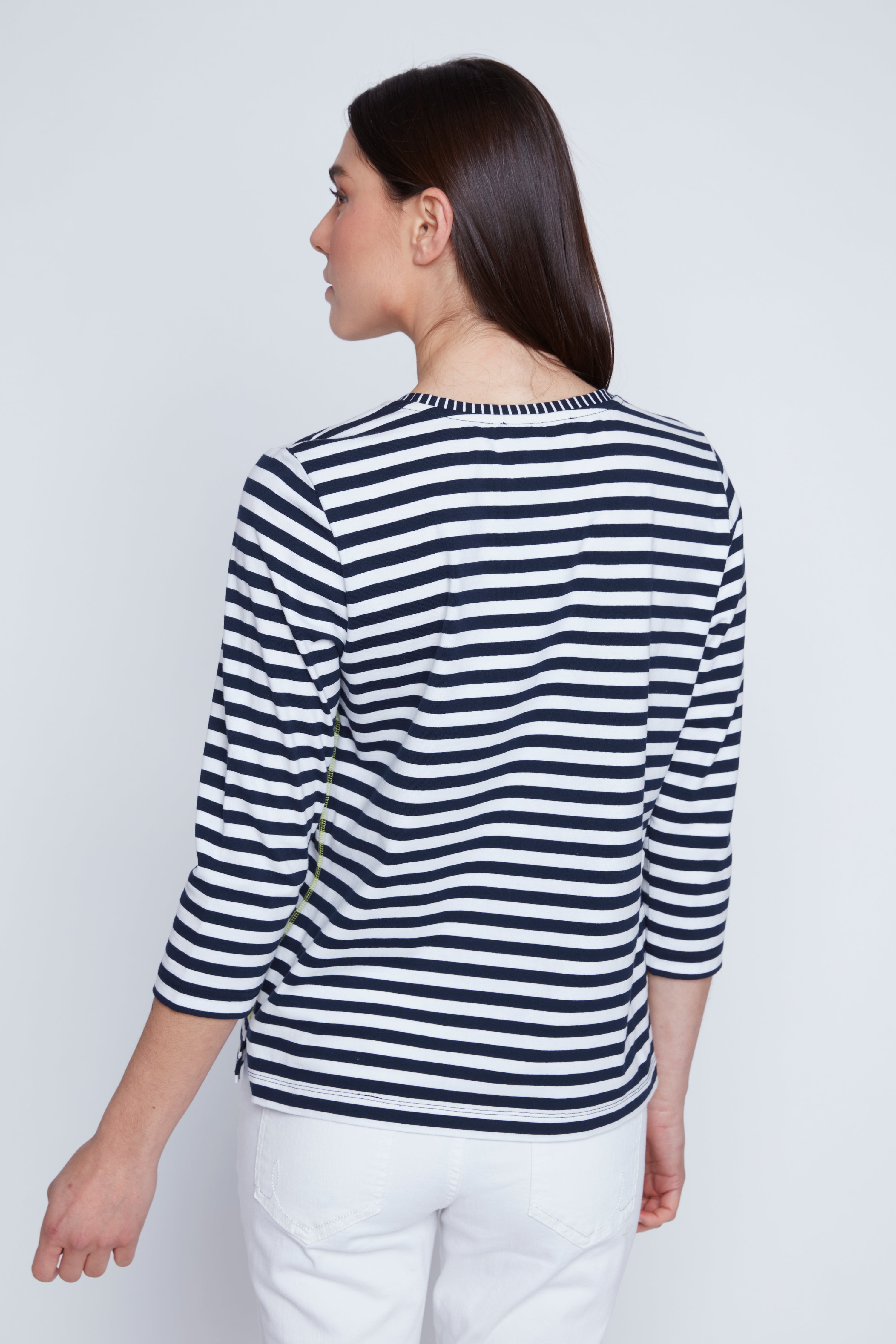 Navy white stripe cotton t-shirt
