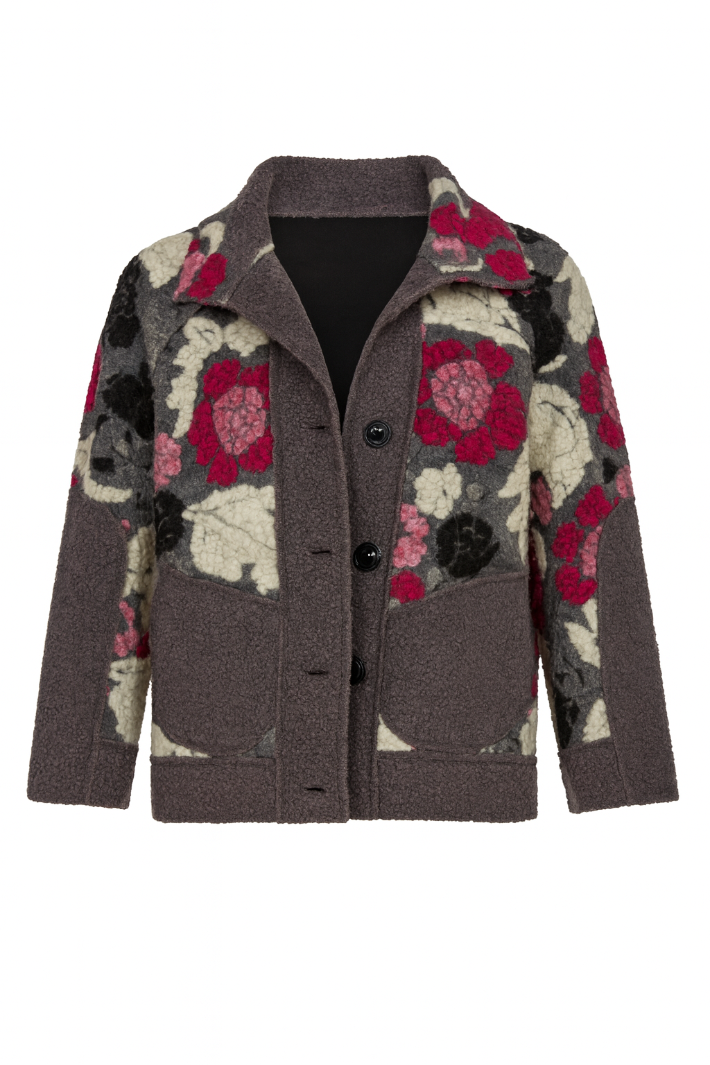 La veste en laine bouillie à broderie florale