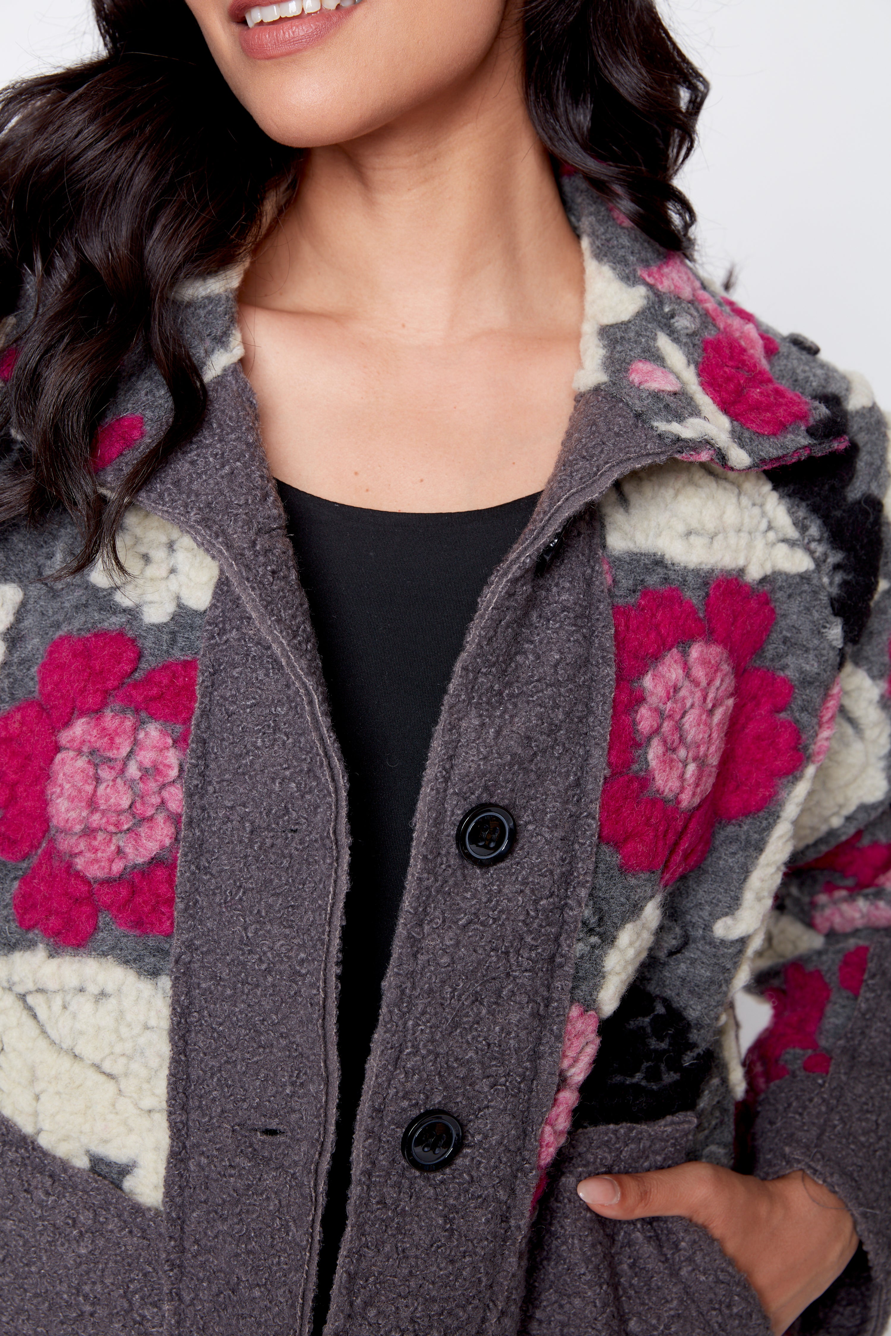 Floral embroidery boiled wool jacket