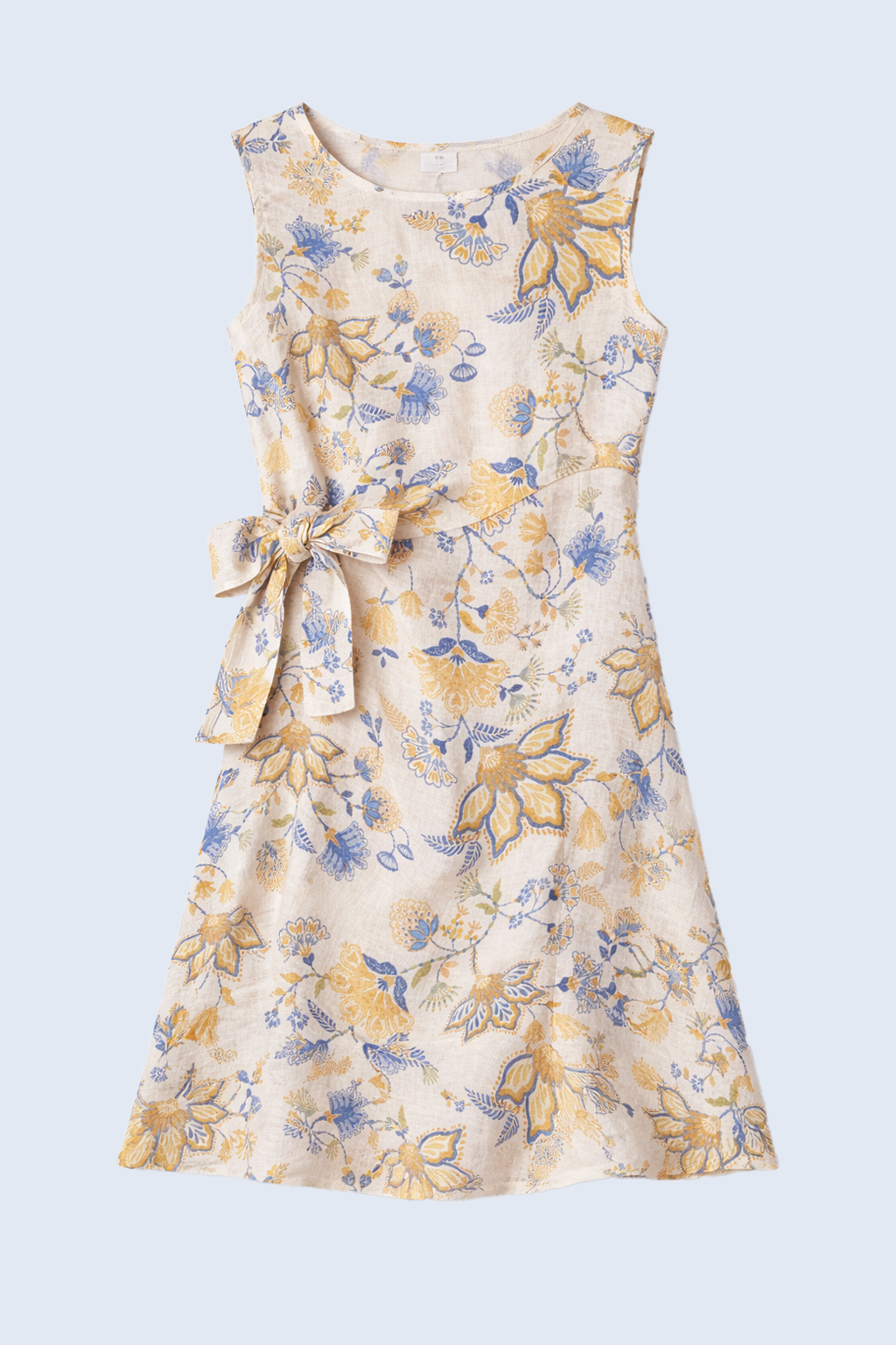 Floral print side bow linen dress