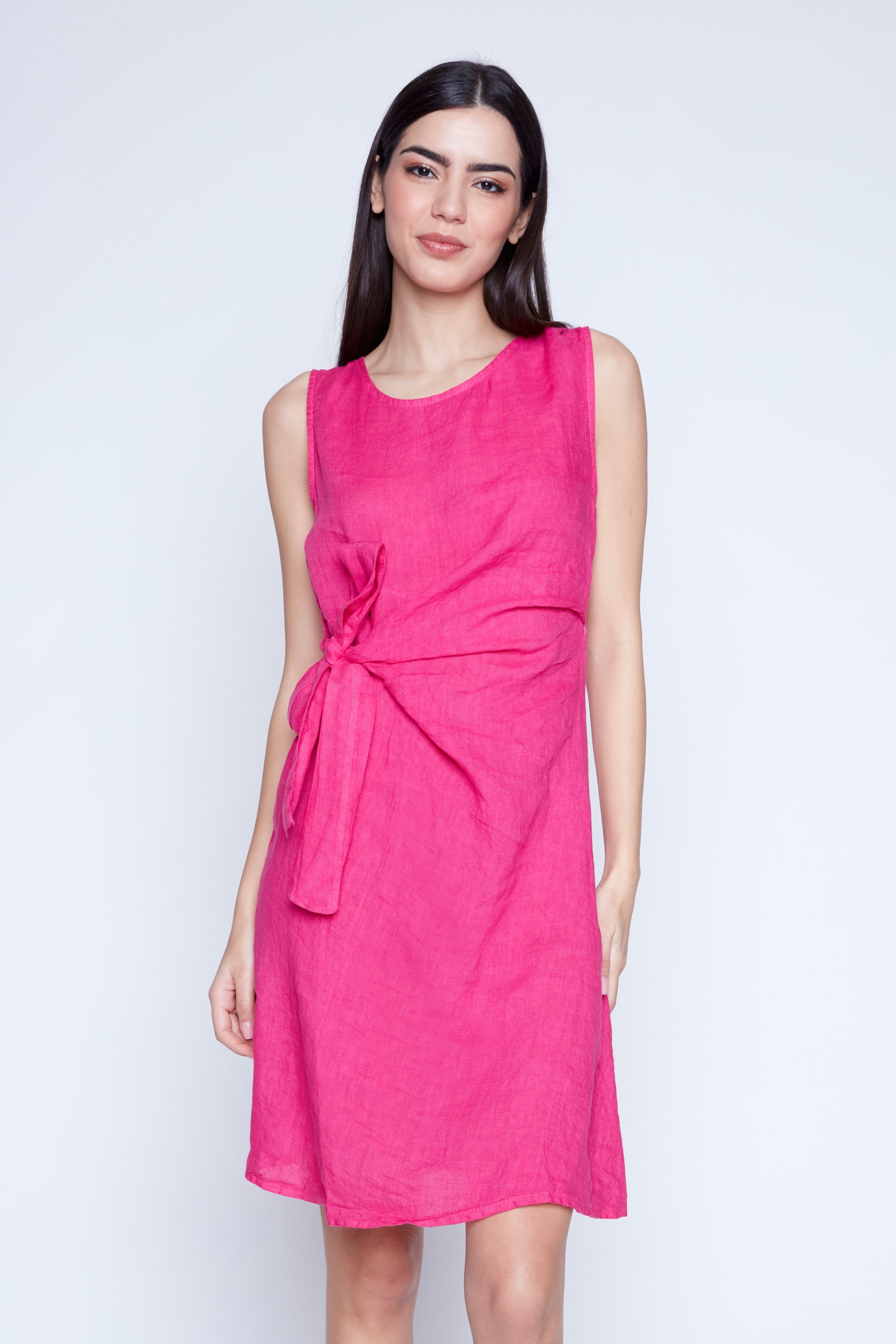 Side bow linen dress