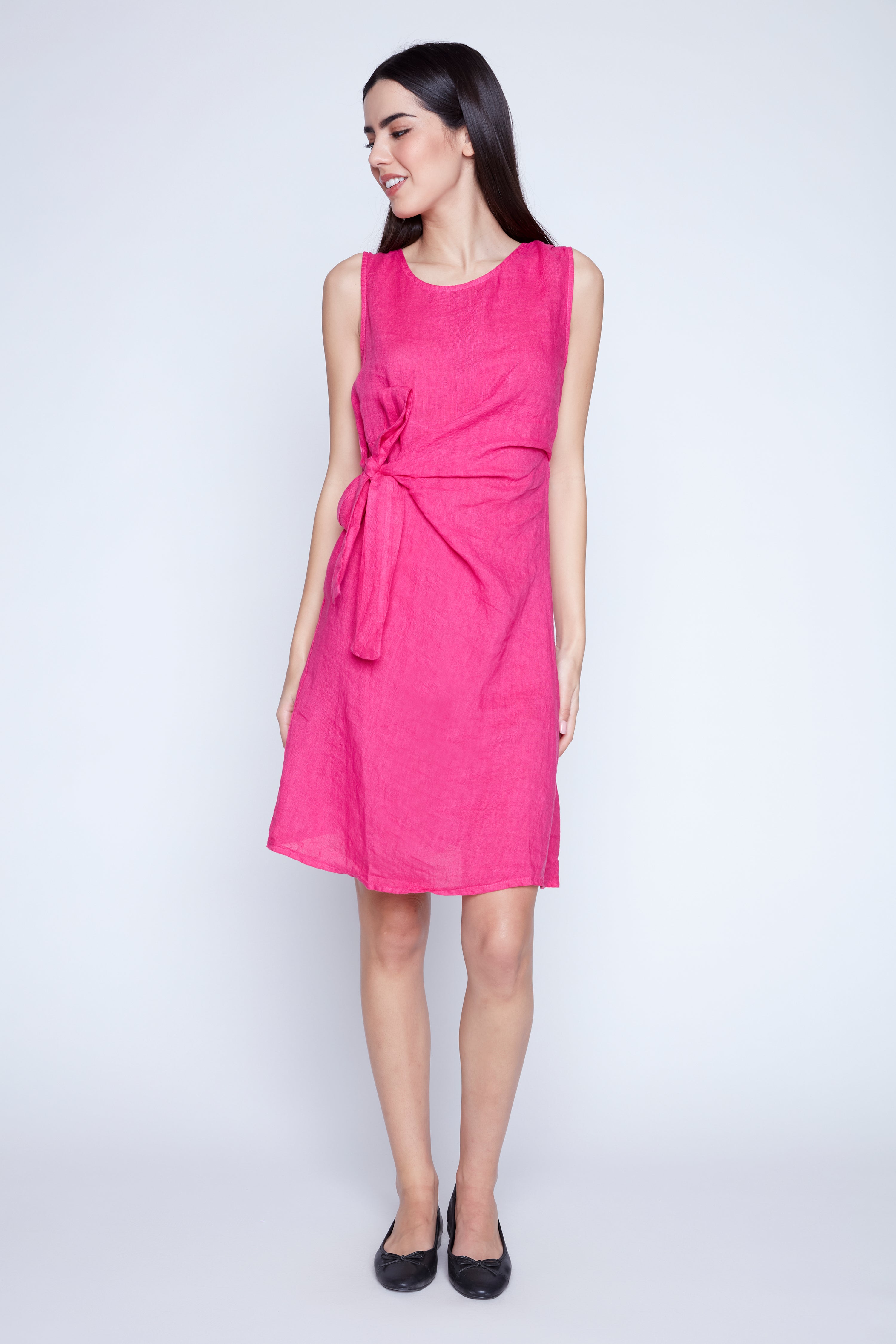 Side bow linen dress