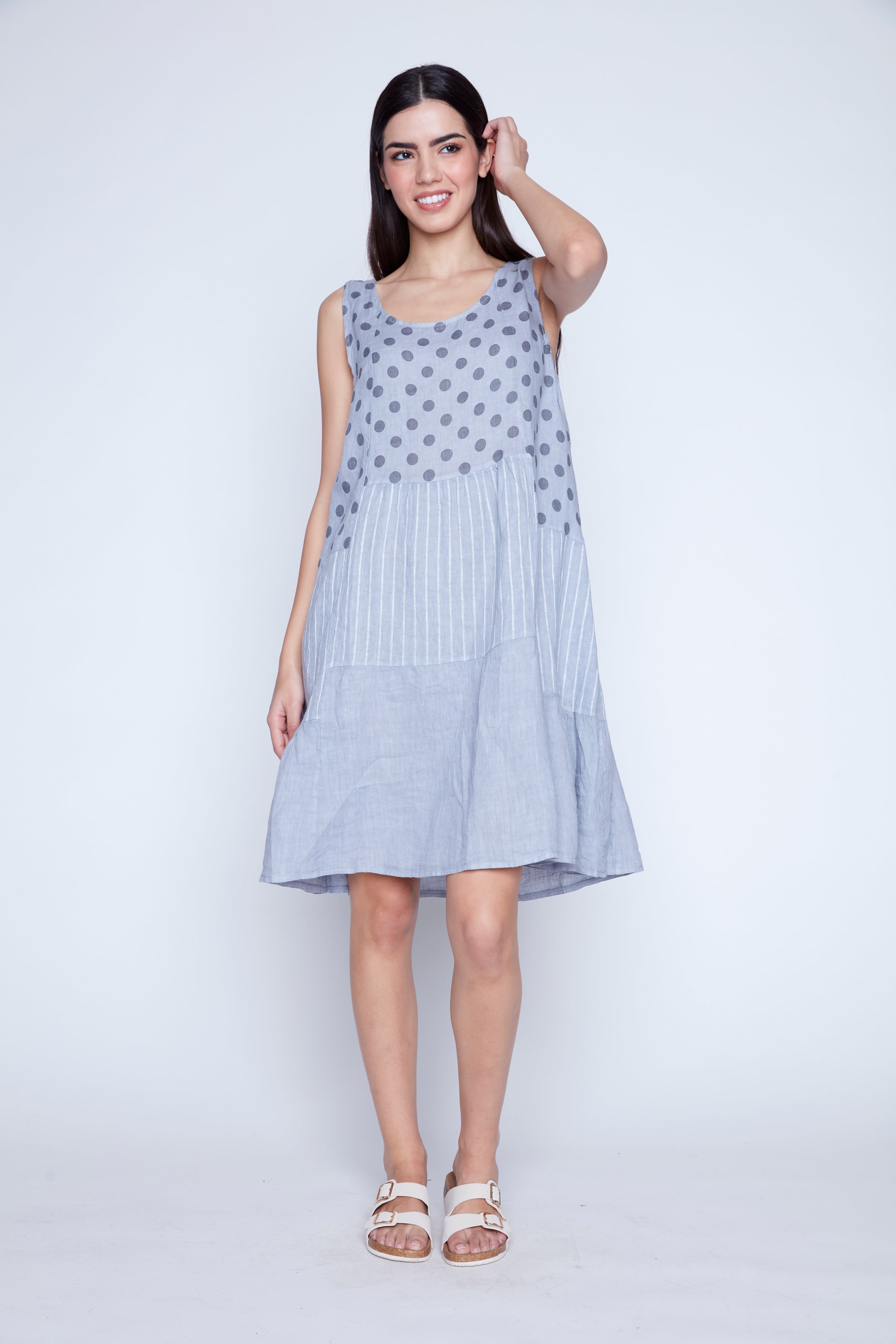 Mix media linen dress