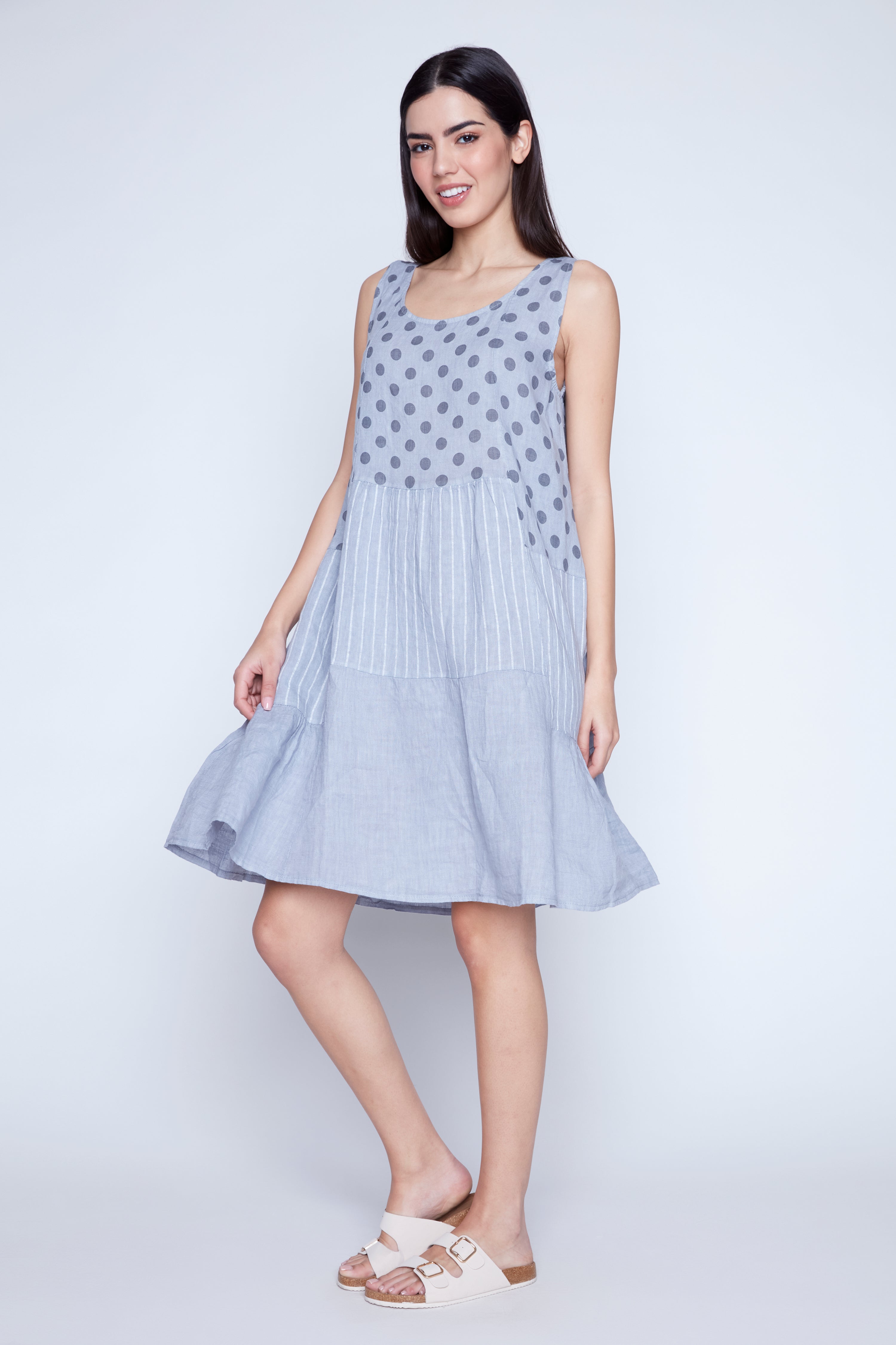 Mix media linen dress