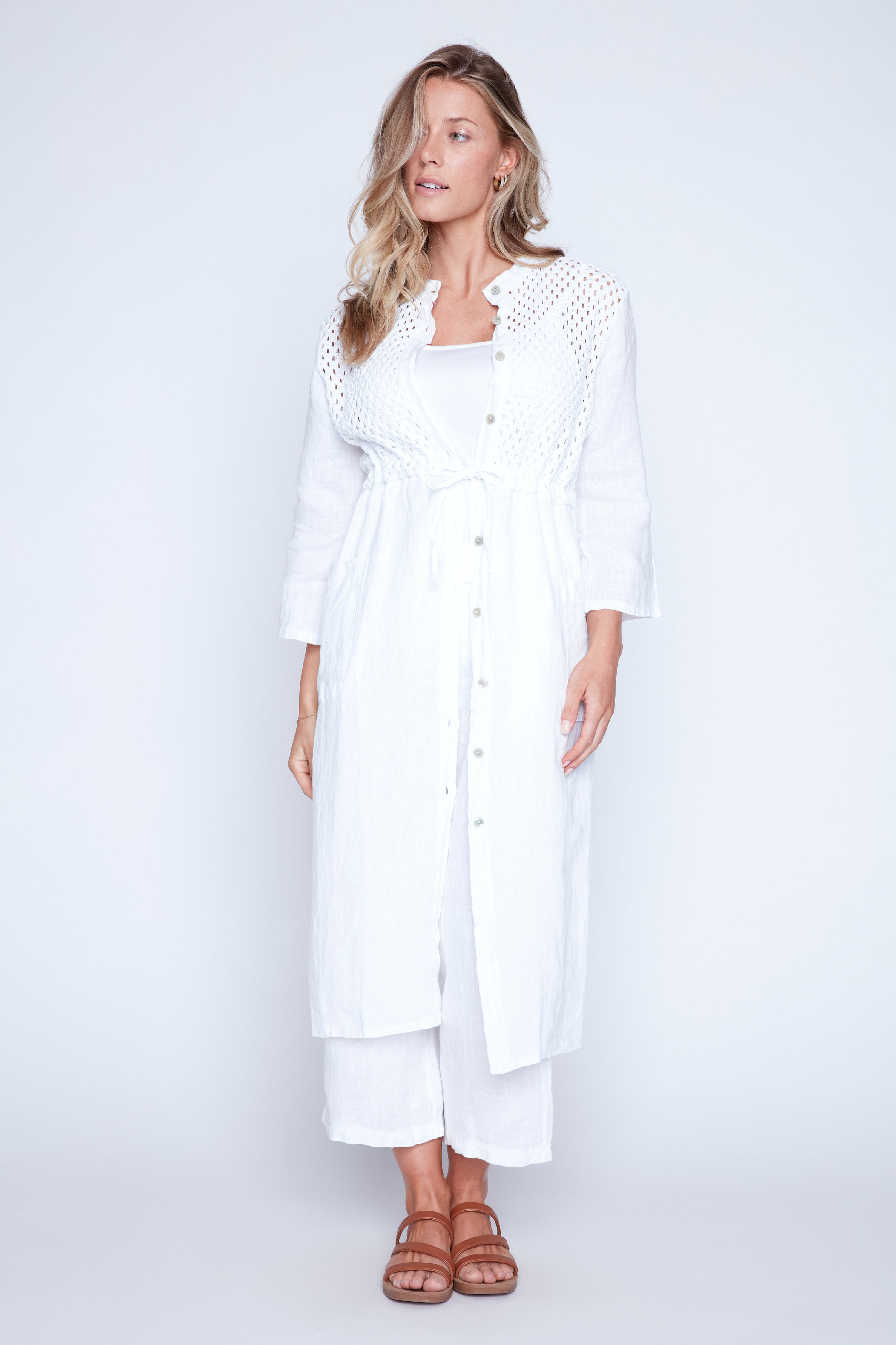 Crochet combo linen cardigan