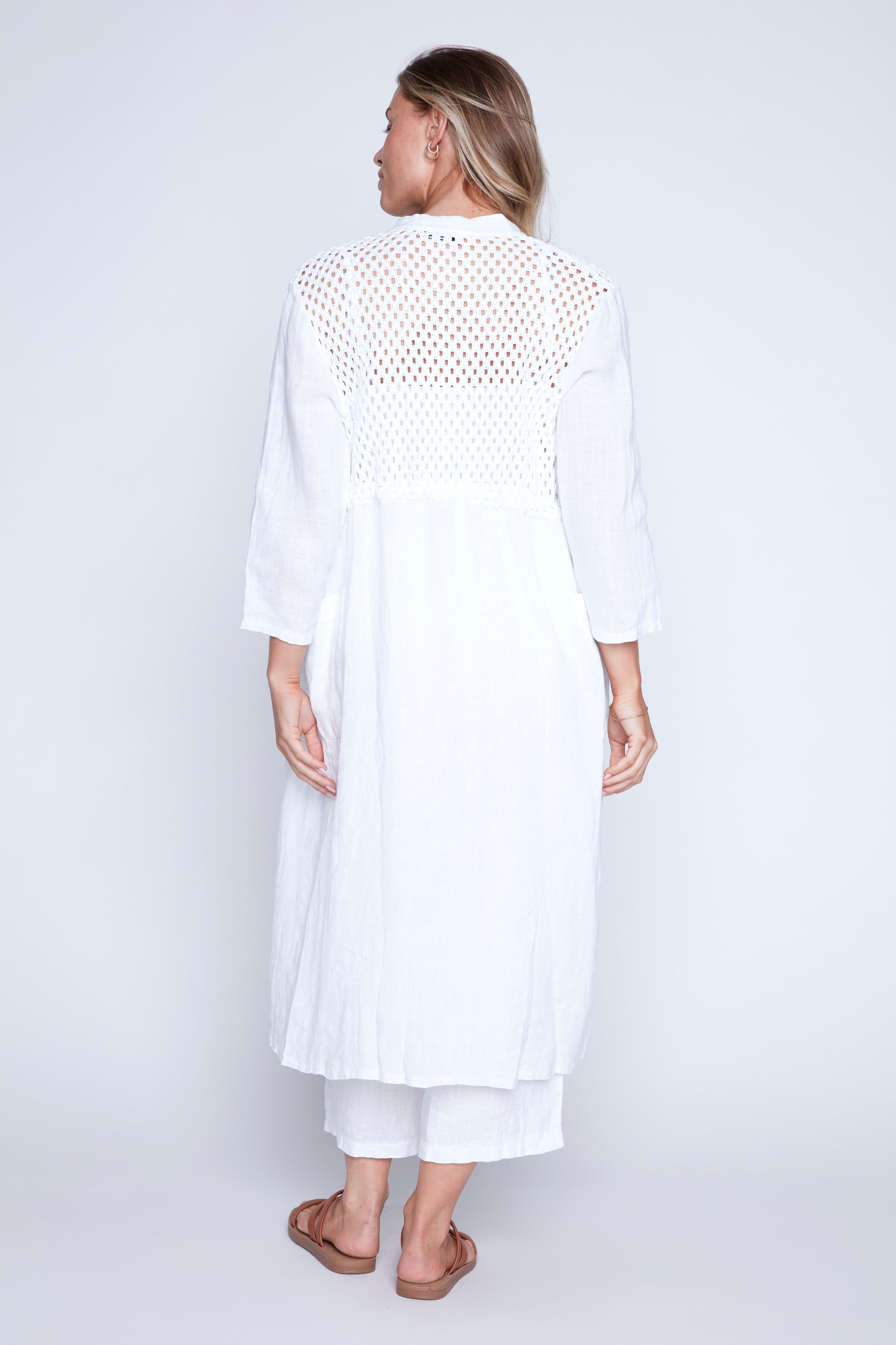 Crochet combo linen cardigan