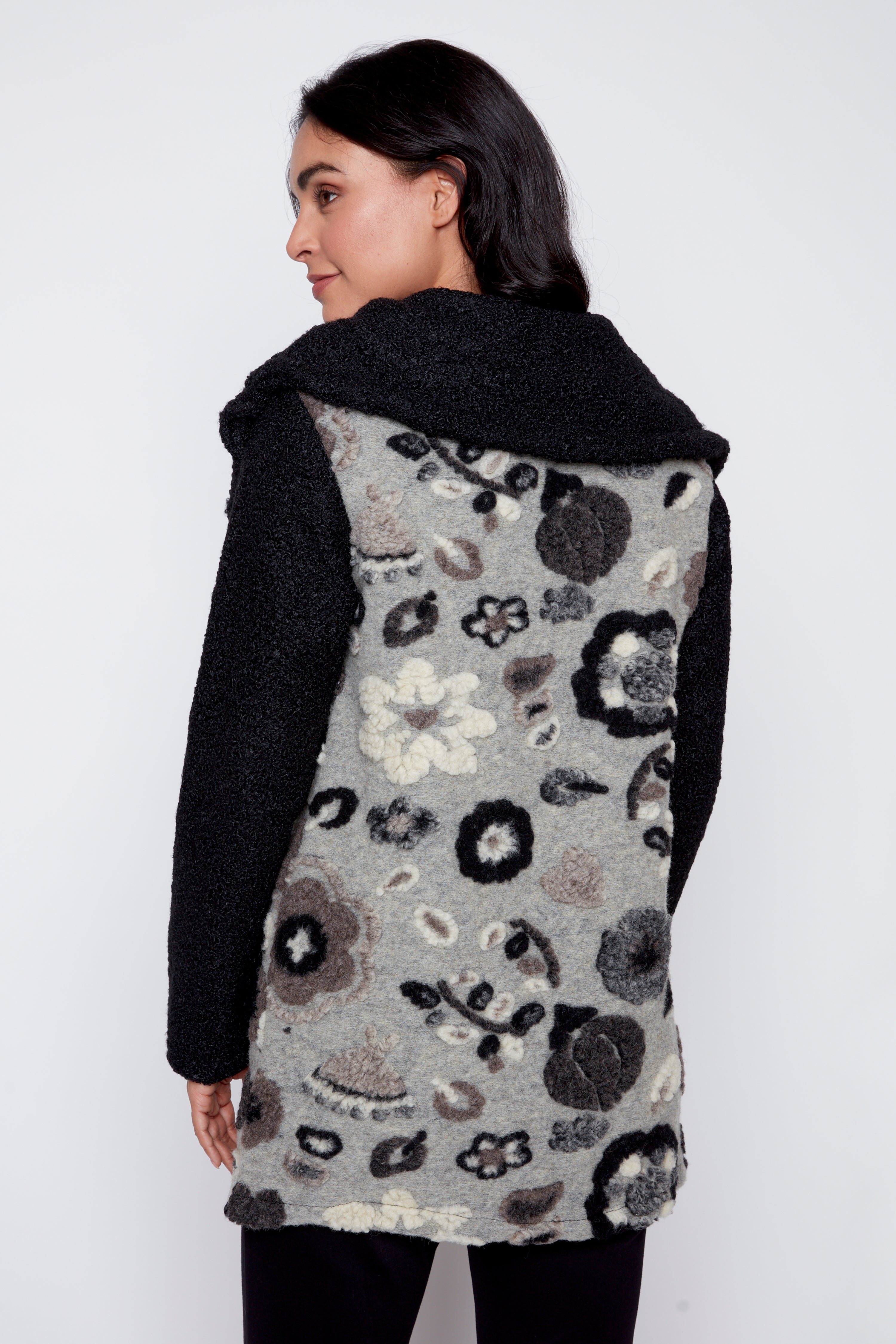 Floral embroidery boucle jacket