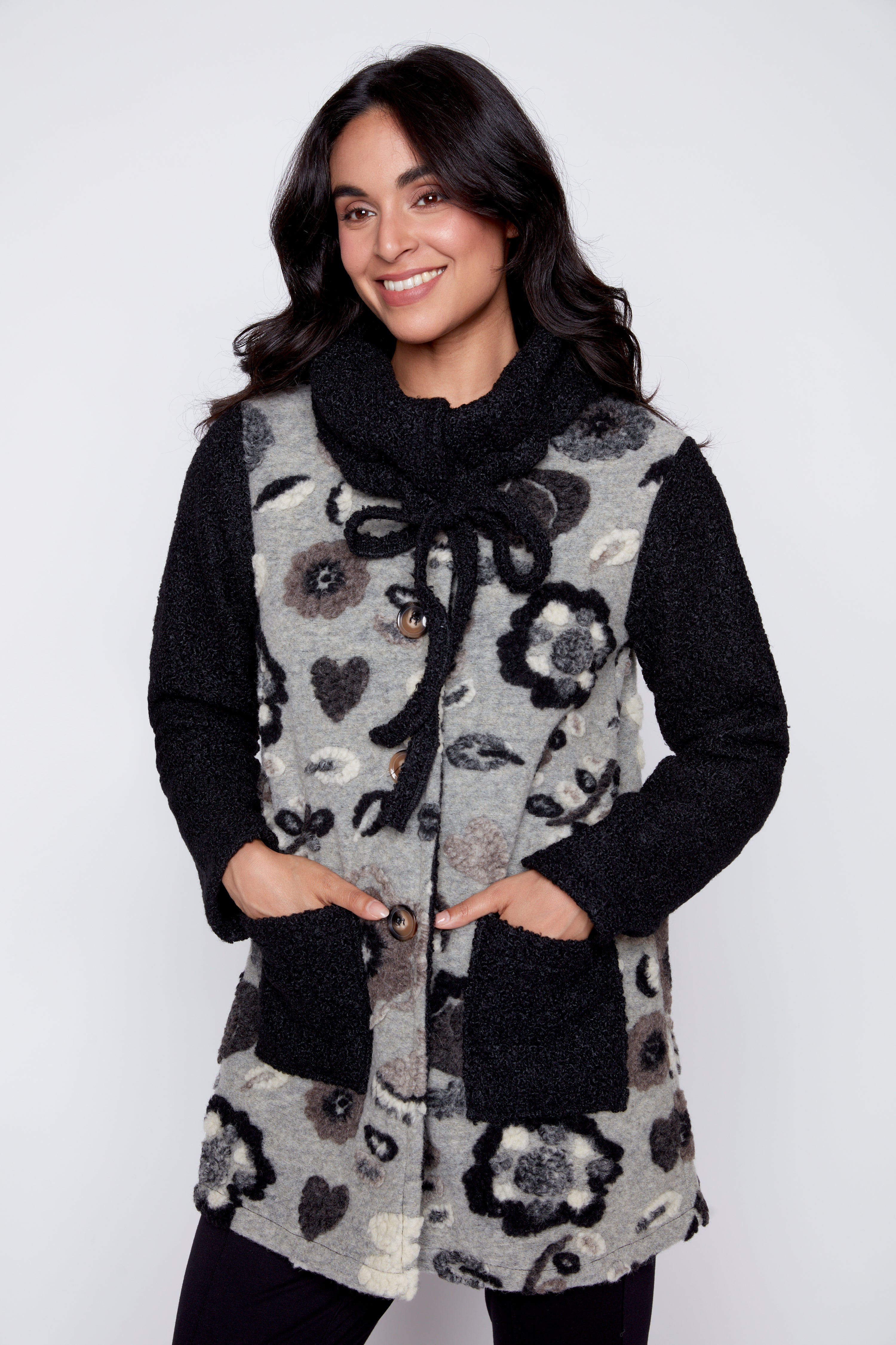 Floral embroidery boucle jacket