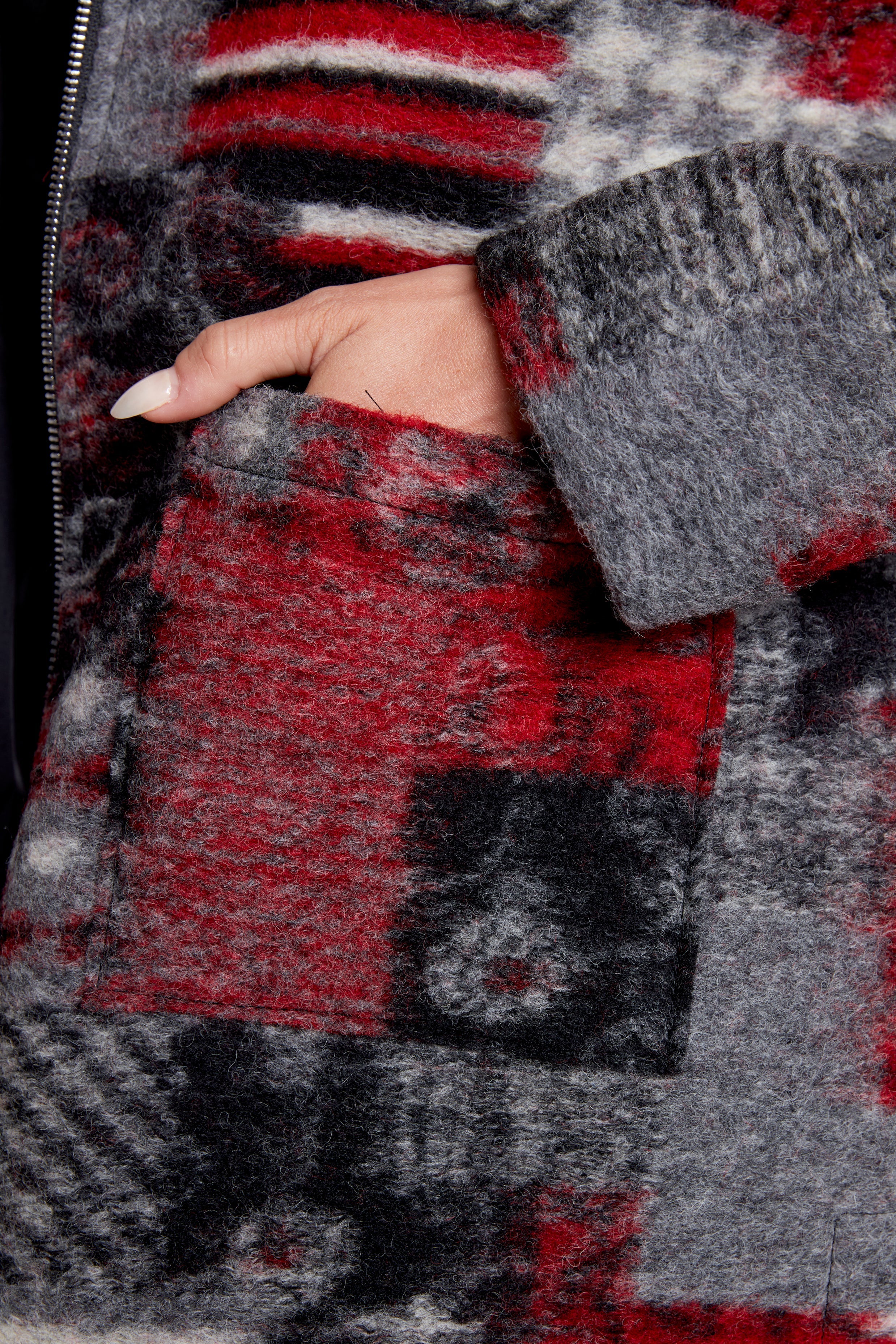 Patch print boiled wool jacket