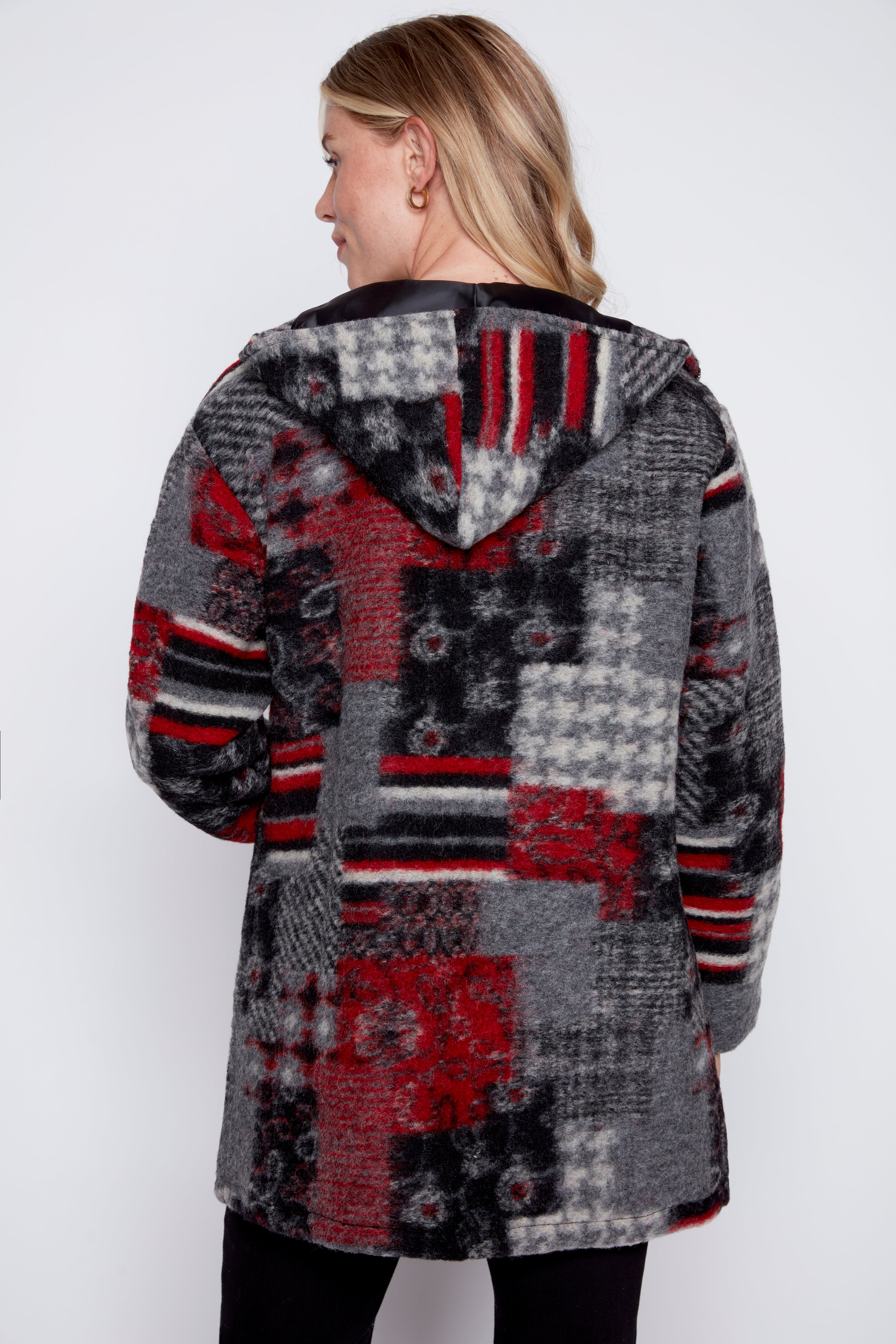 Patch print boiled wool jacket