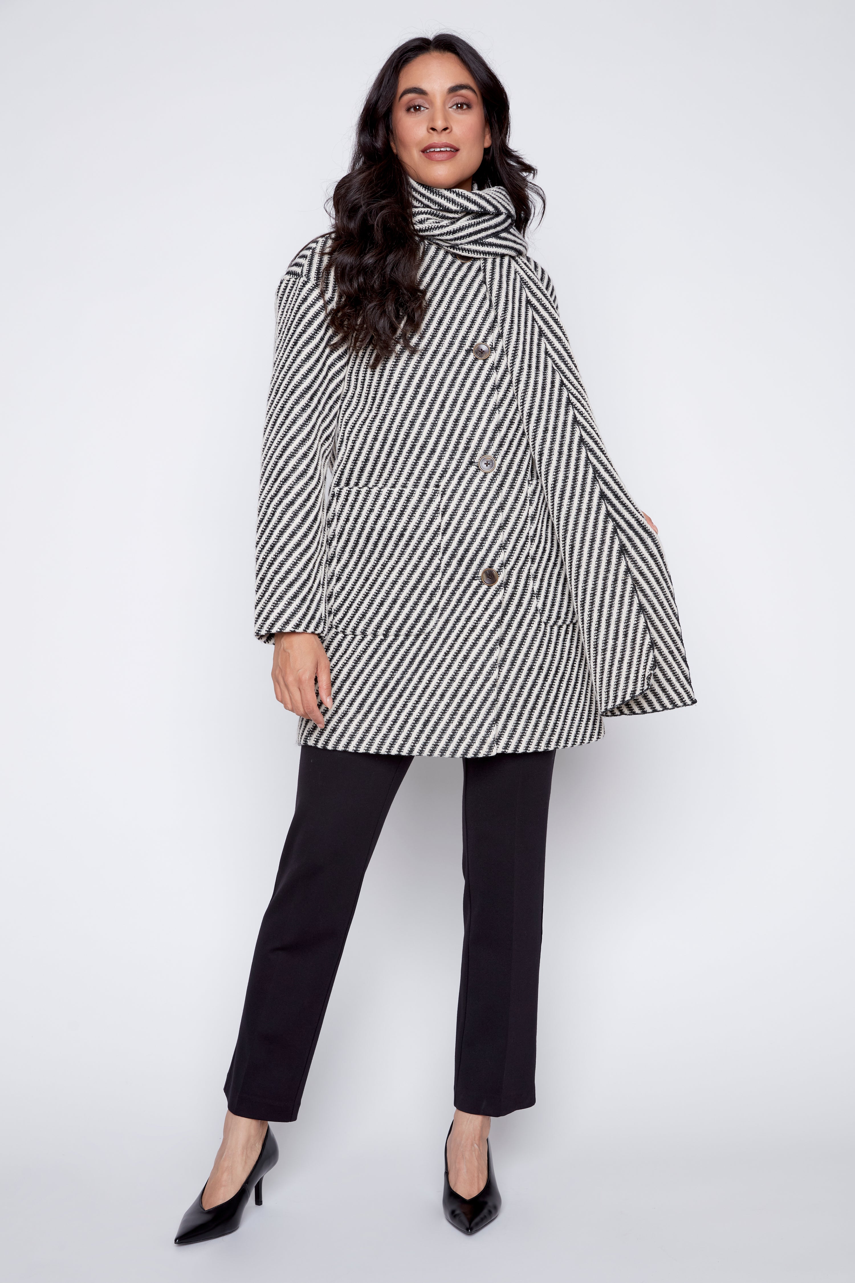 Textured coat with scarf