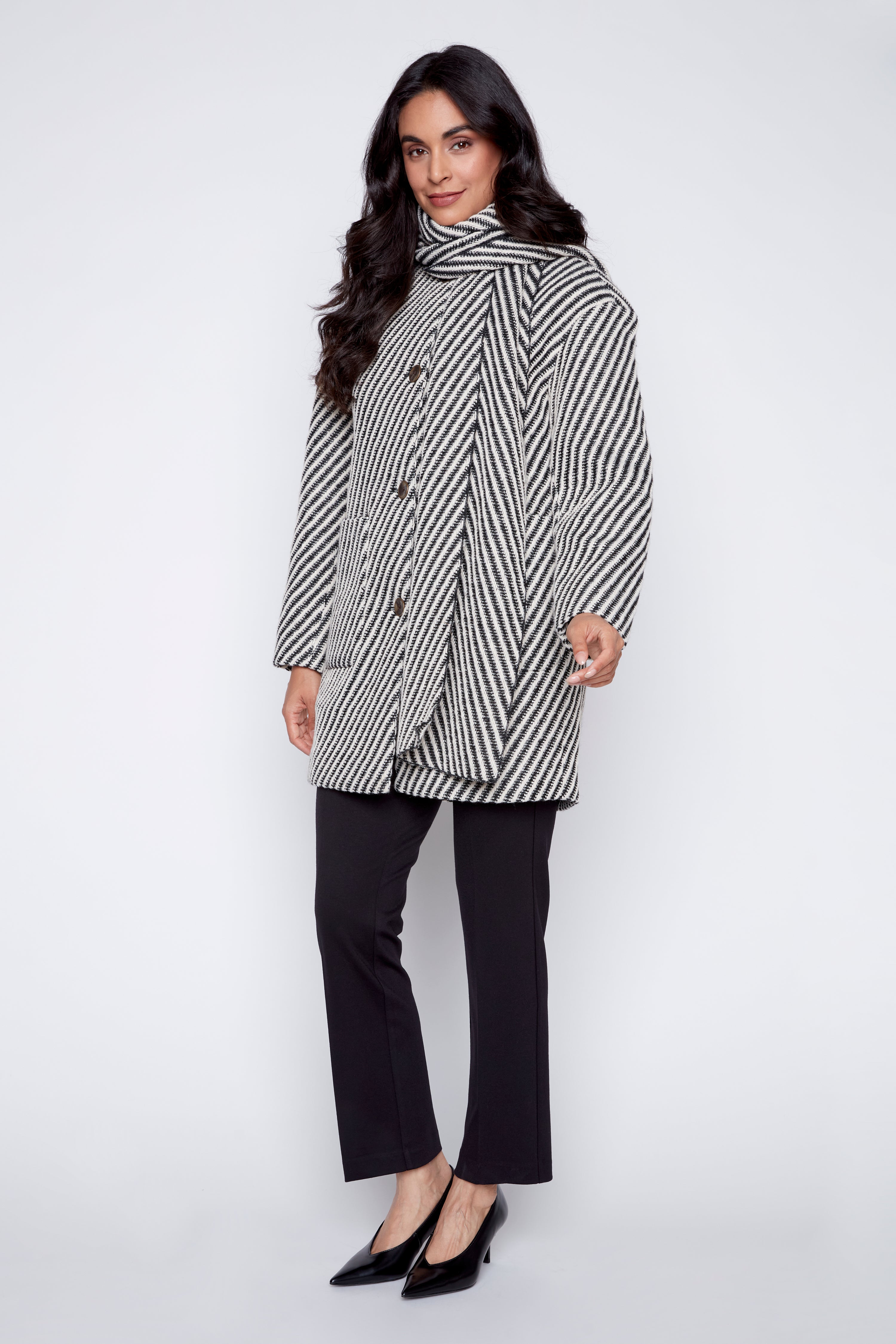 Textured coat with scarf