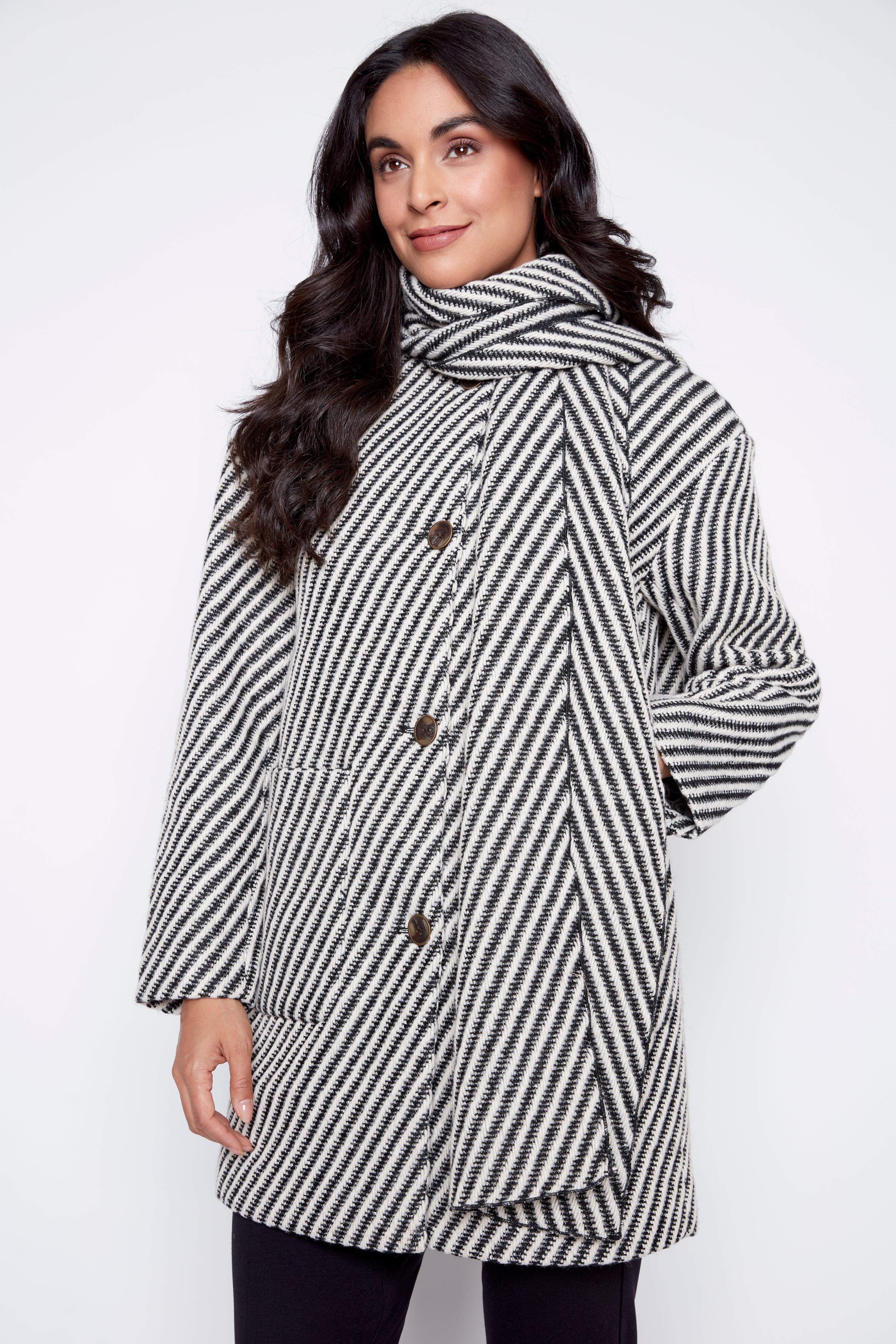 Textured coat with scarf