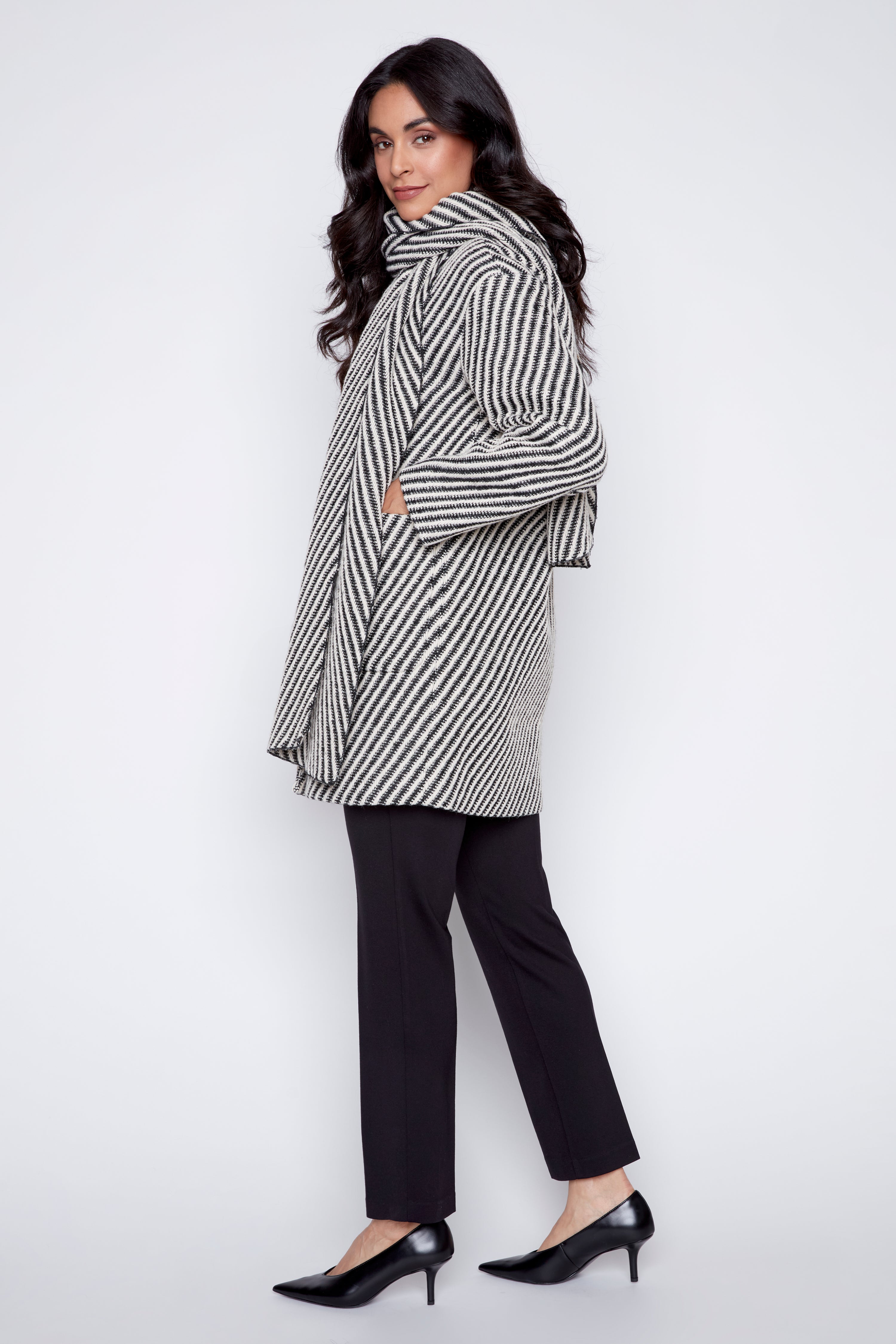 Textured coat with scarf