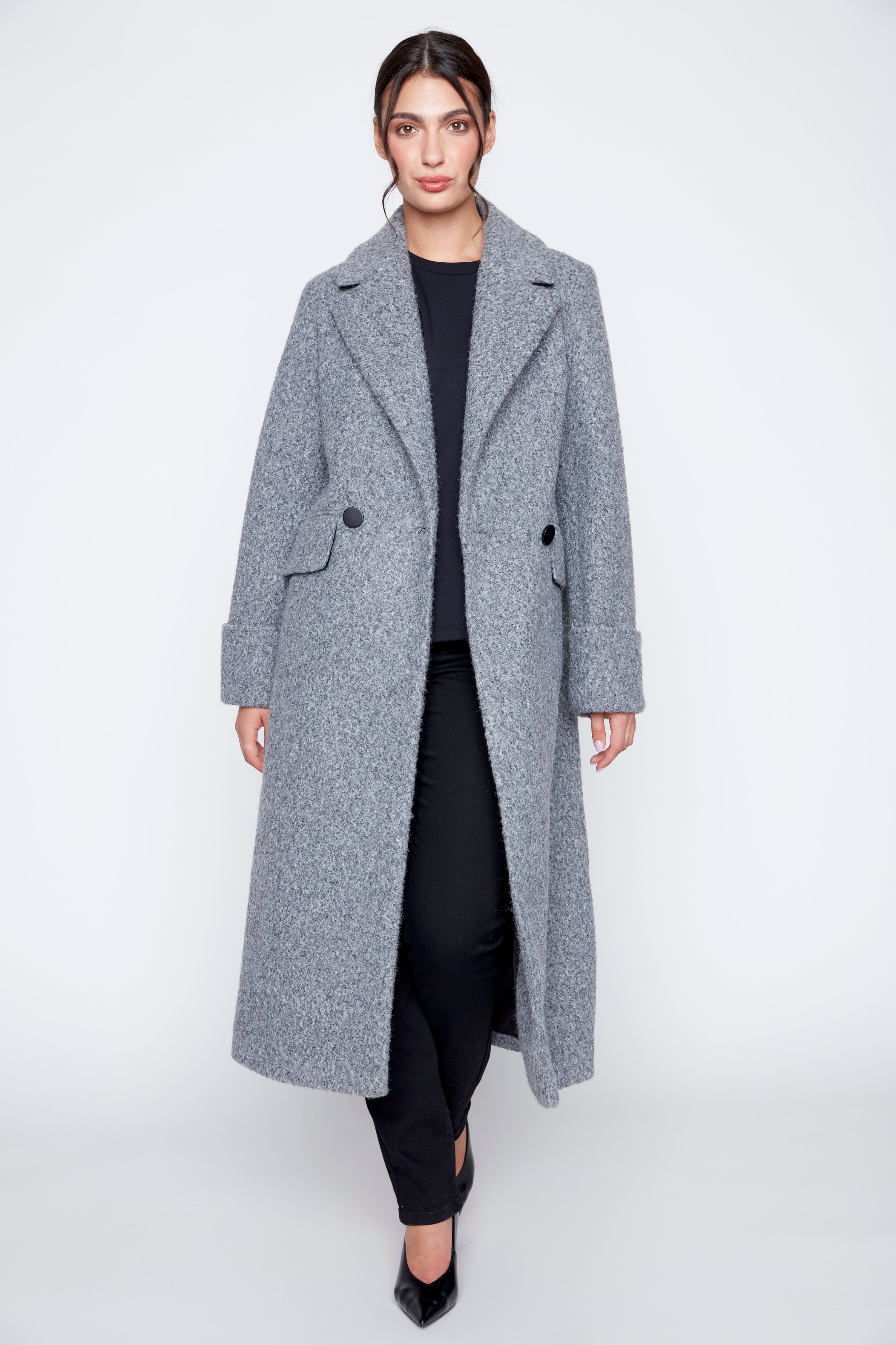 Solid boucle double breasted coat