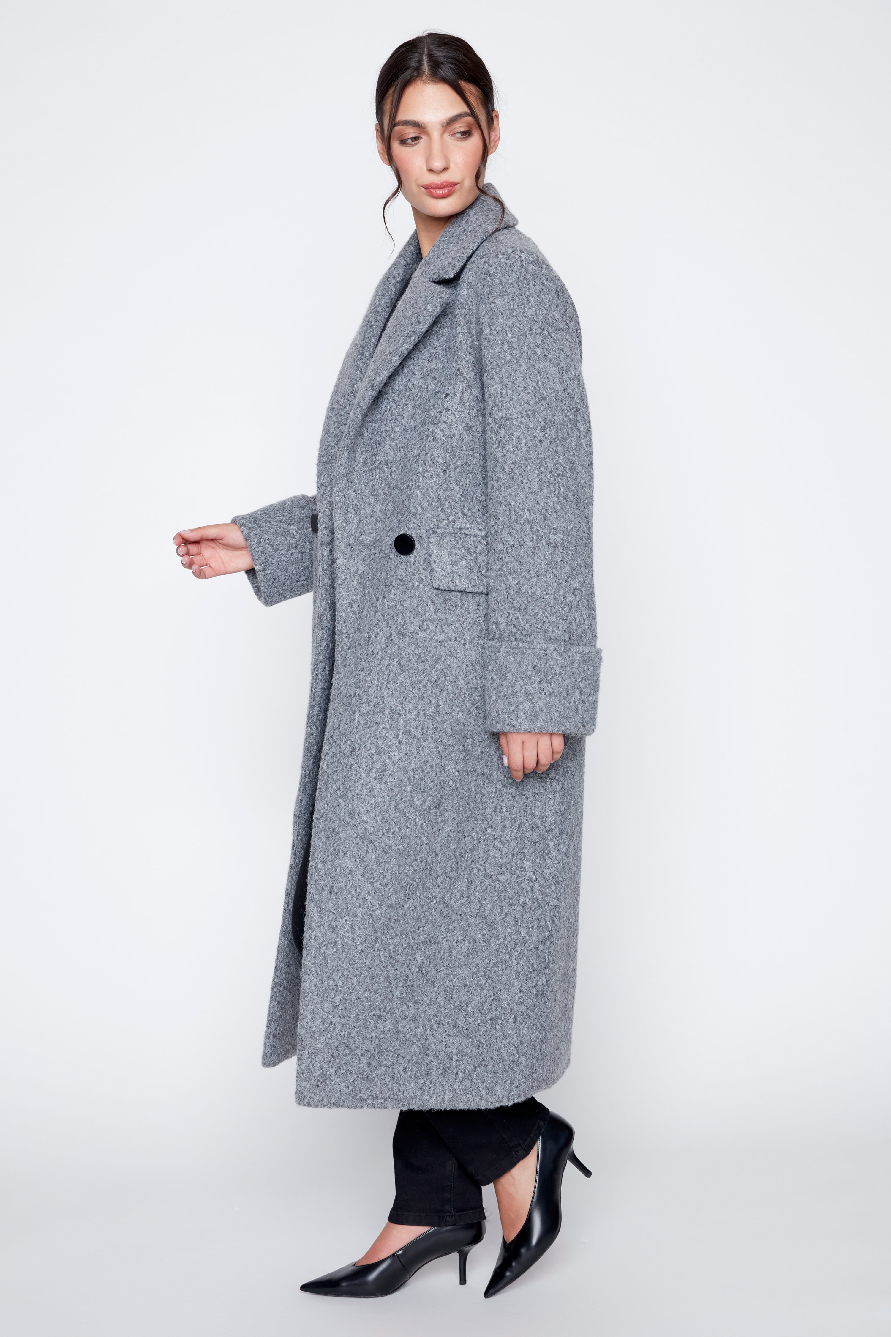 Solid boucle double breasted coat