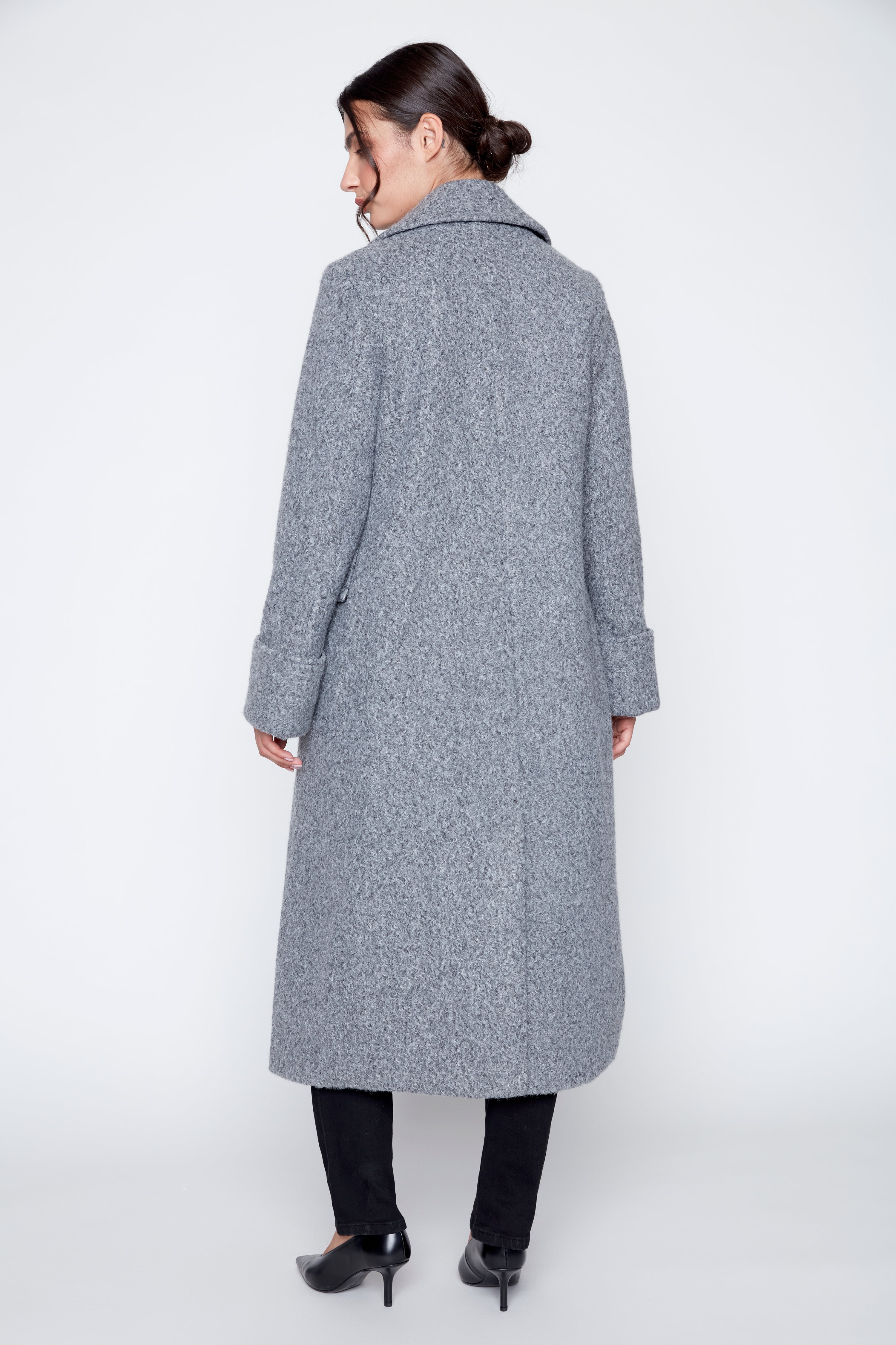 Solid boucle double breasted coat